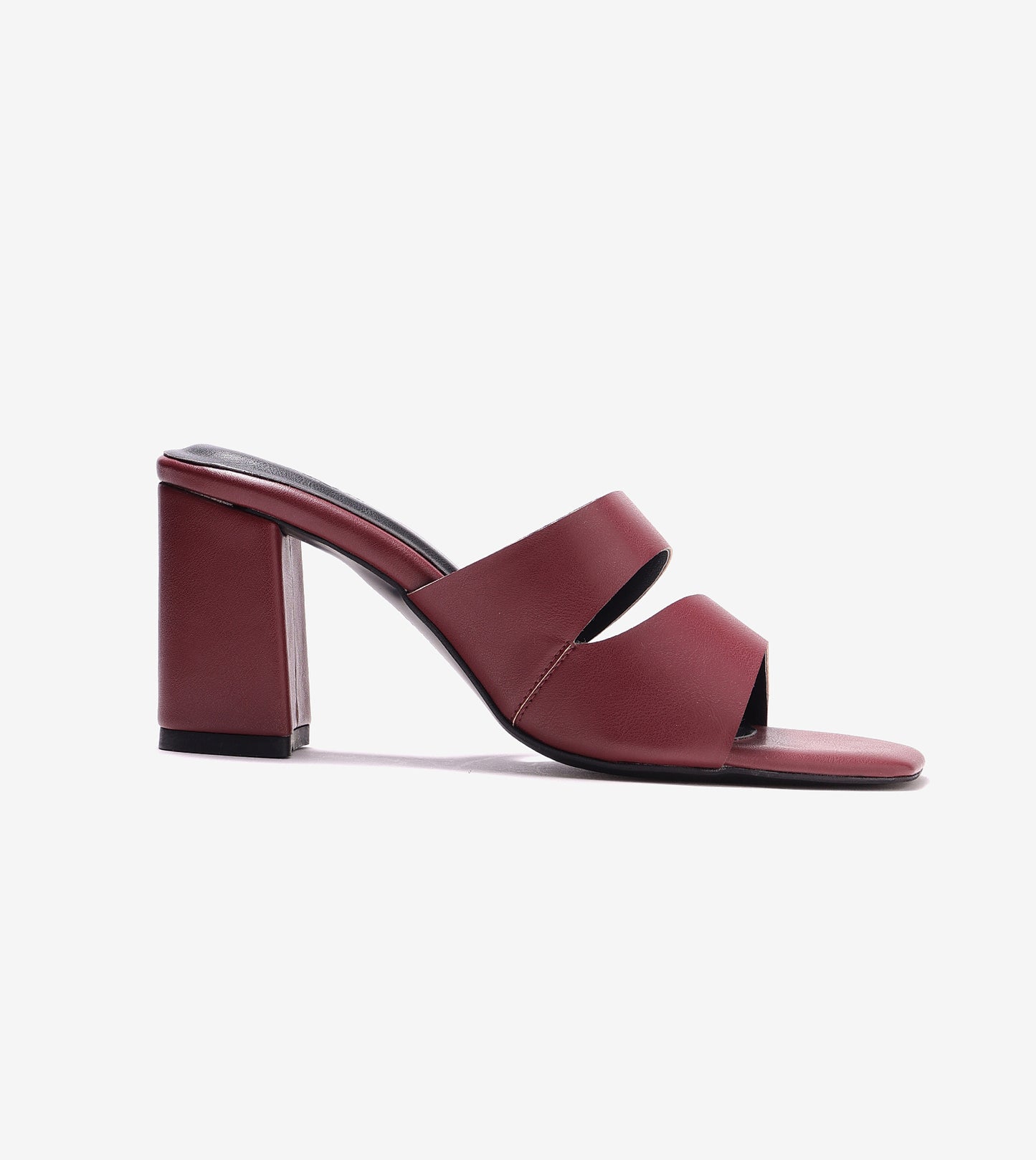 Asymmetric Cutout Block Heeled Slide Sandals - Maroon