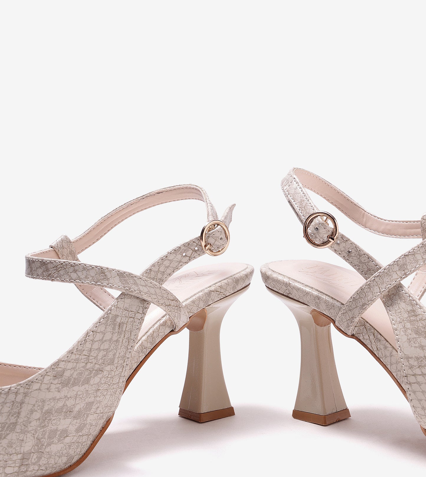 Snake Print Pointed Toe Slingback Pumps - Grey