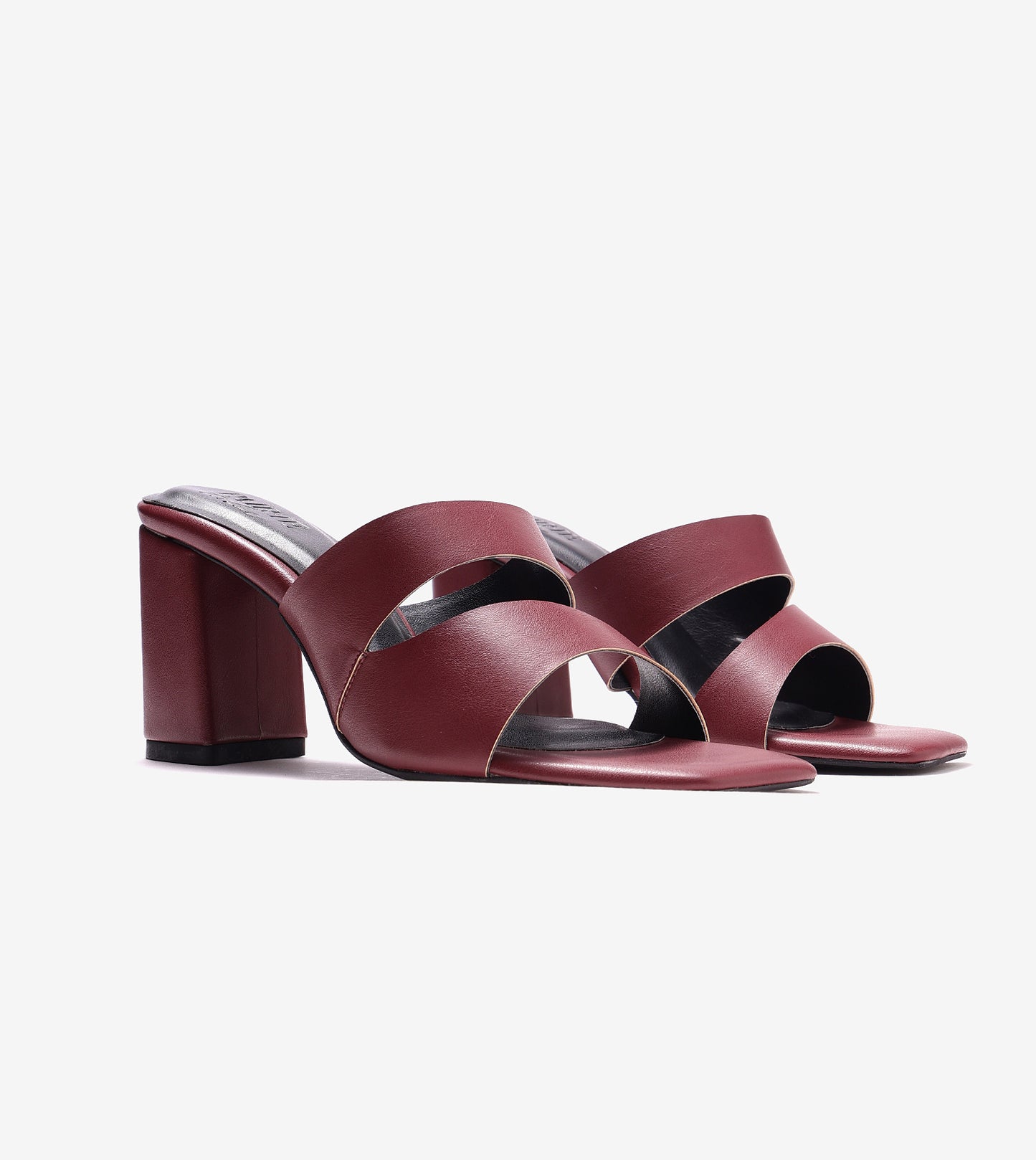 Asymmetric Cutout Block Heeled Slide Sandals - Maroon