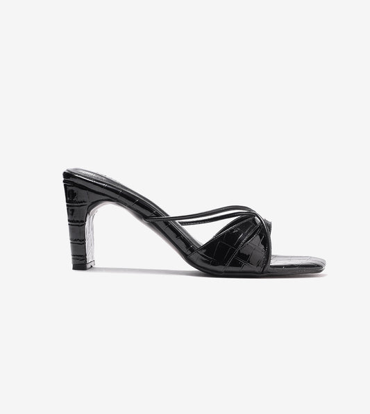 Patent Croco Meadow Strappy Sandals - Black