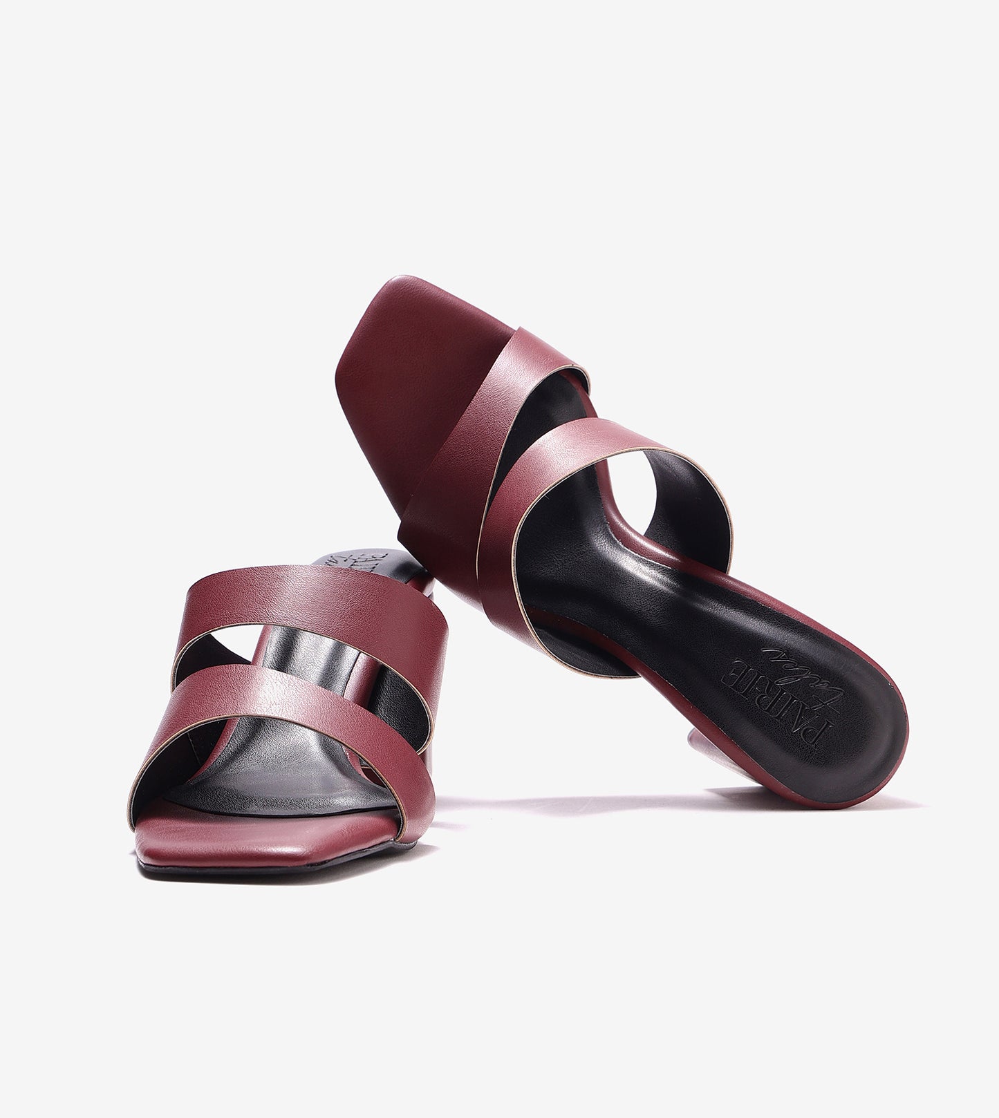 Asymmetric Cutout Block Heeled Slide Sandals - Maroon