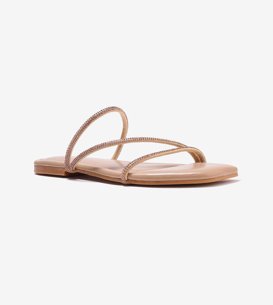 Rhinestone Strappy Sandals - Rose Gold