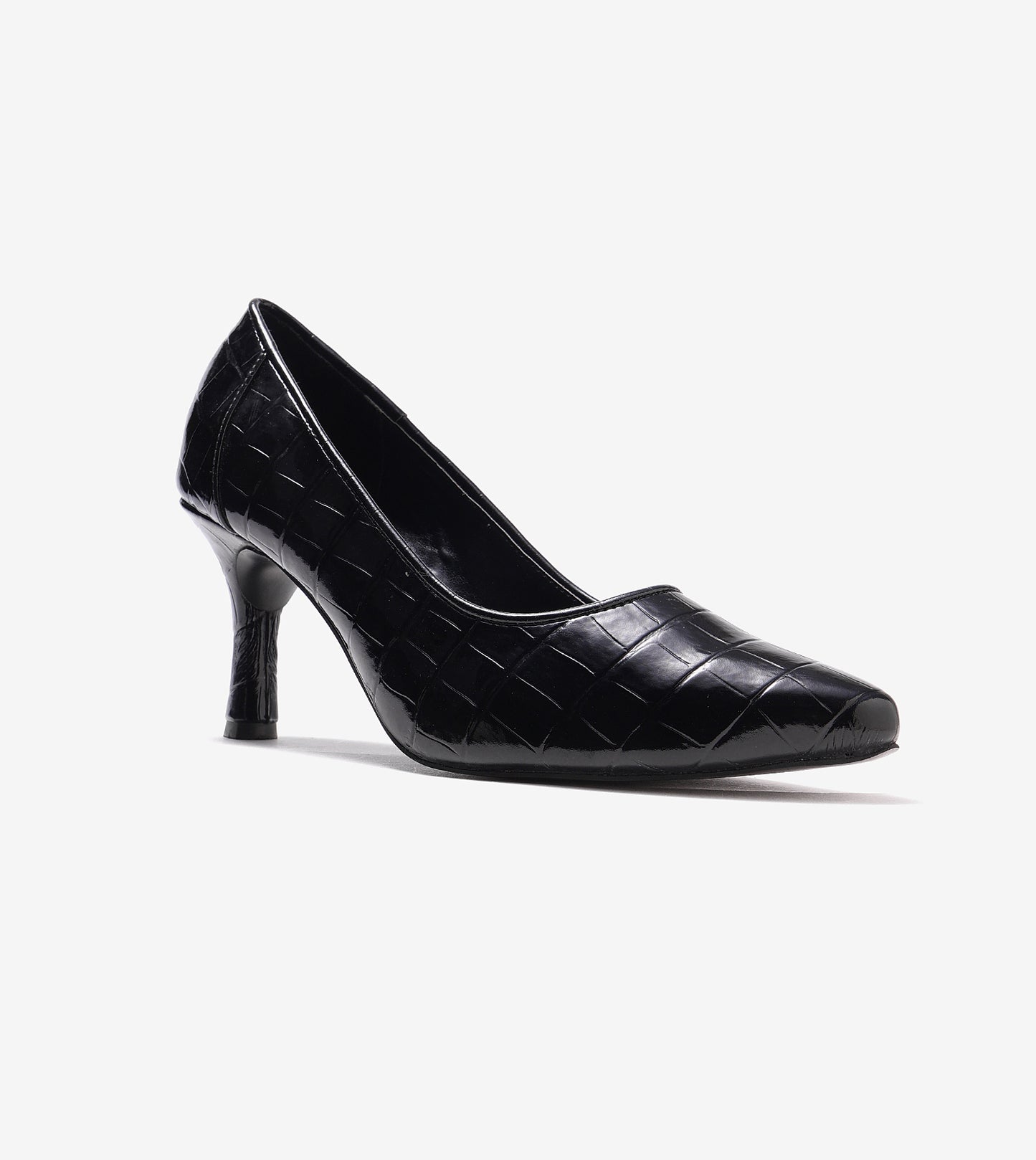Patent Croc-Effect Pointed Toe Pumps - Black