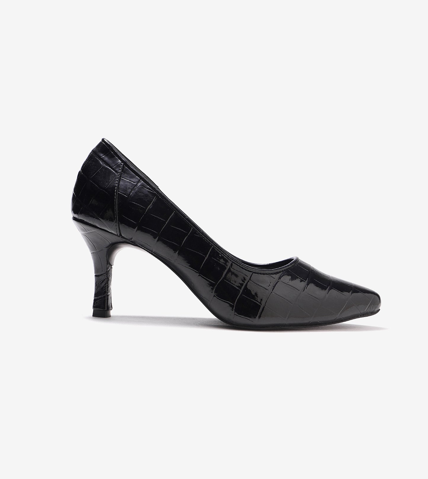 Patent Croc-Effect Pointed Toe Pumps - Black
