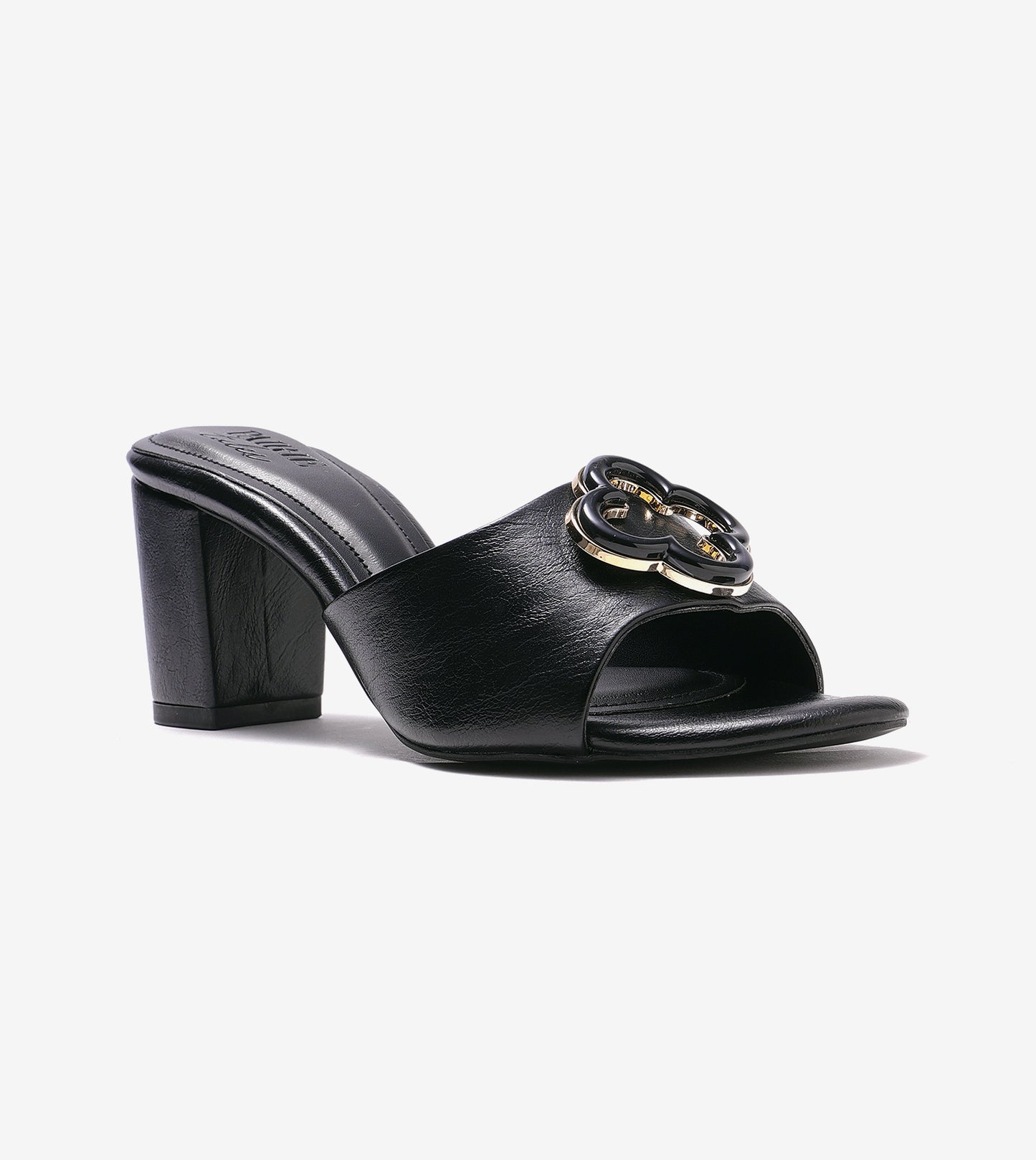 Floral Adornment Block Heeled Sandals - Black