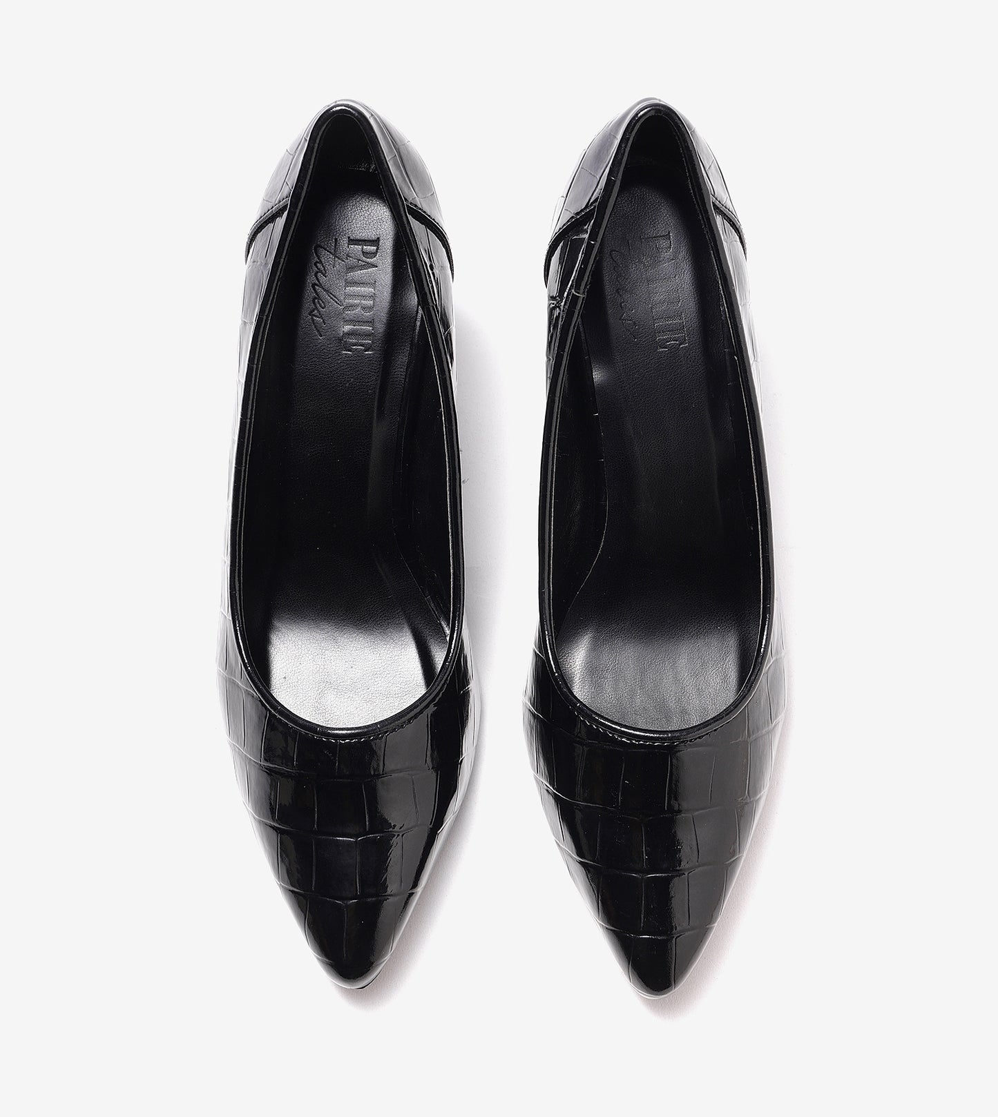 Patent Croc-Effect Pointed Toe Pumps - Black