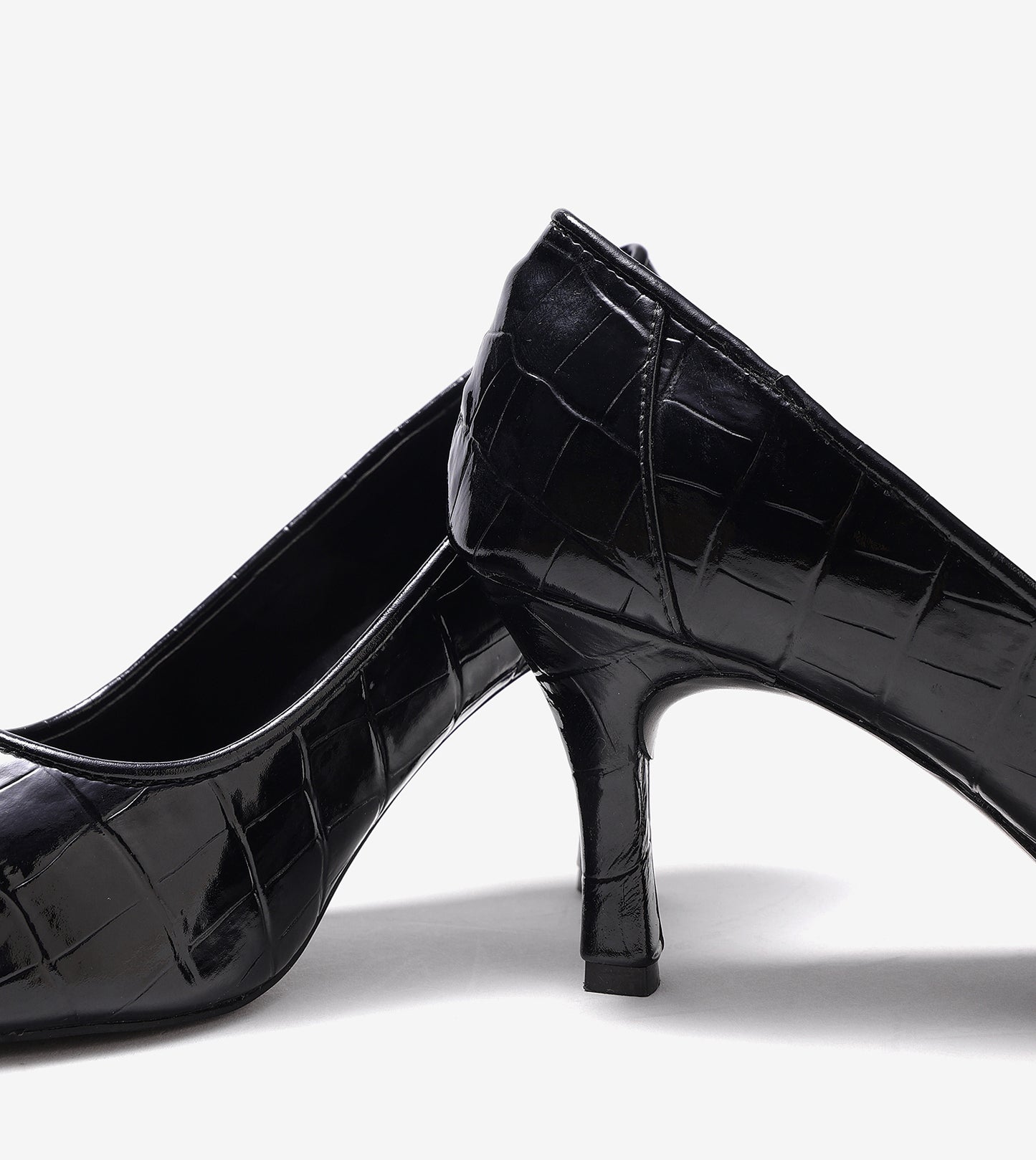 Patent Croc-Effect Pointed Toe Pumps - Black