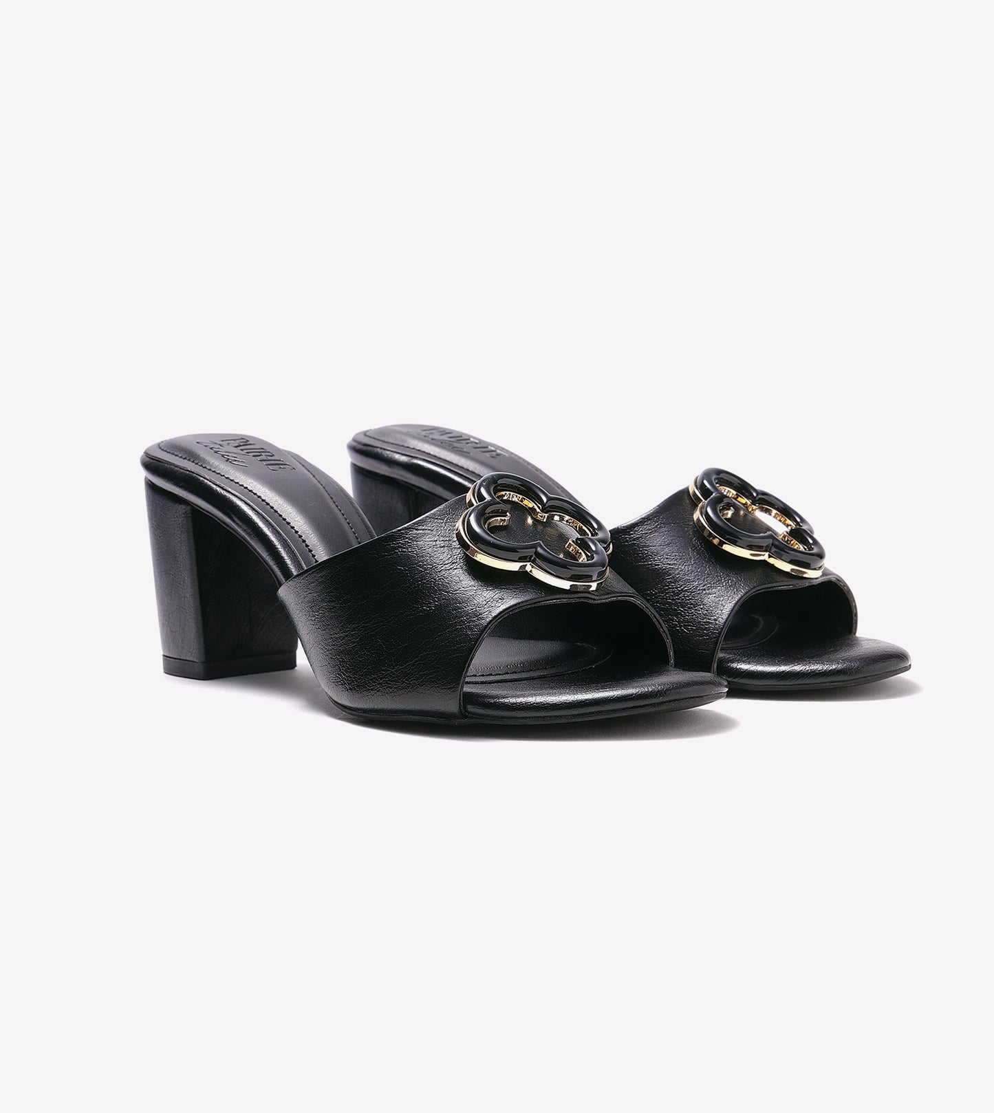 Floral Adornment Block Heeled Sandals - Black