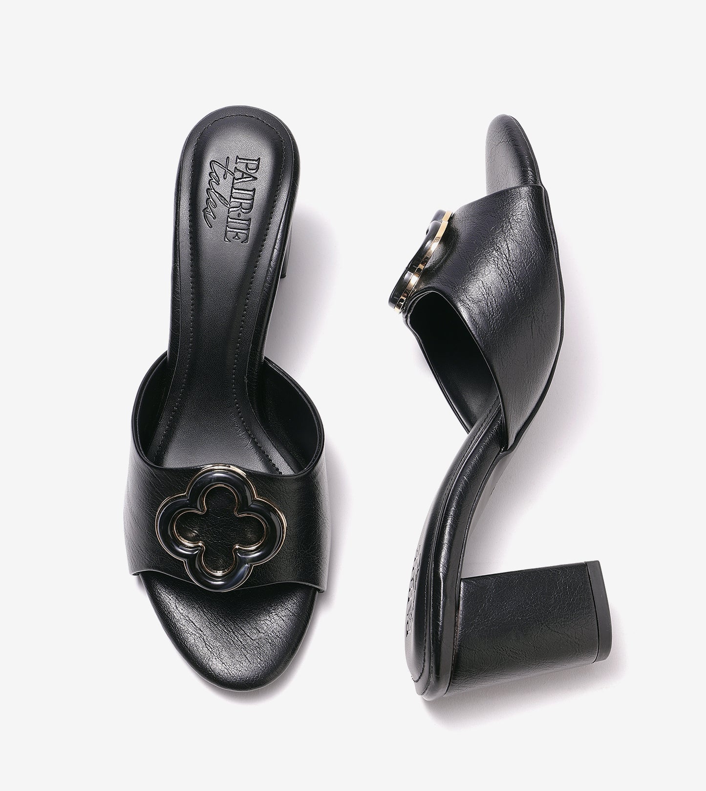 Floral Adornment Block Heeled Sandals - Black