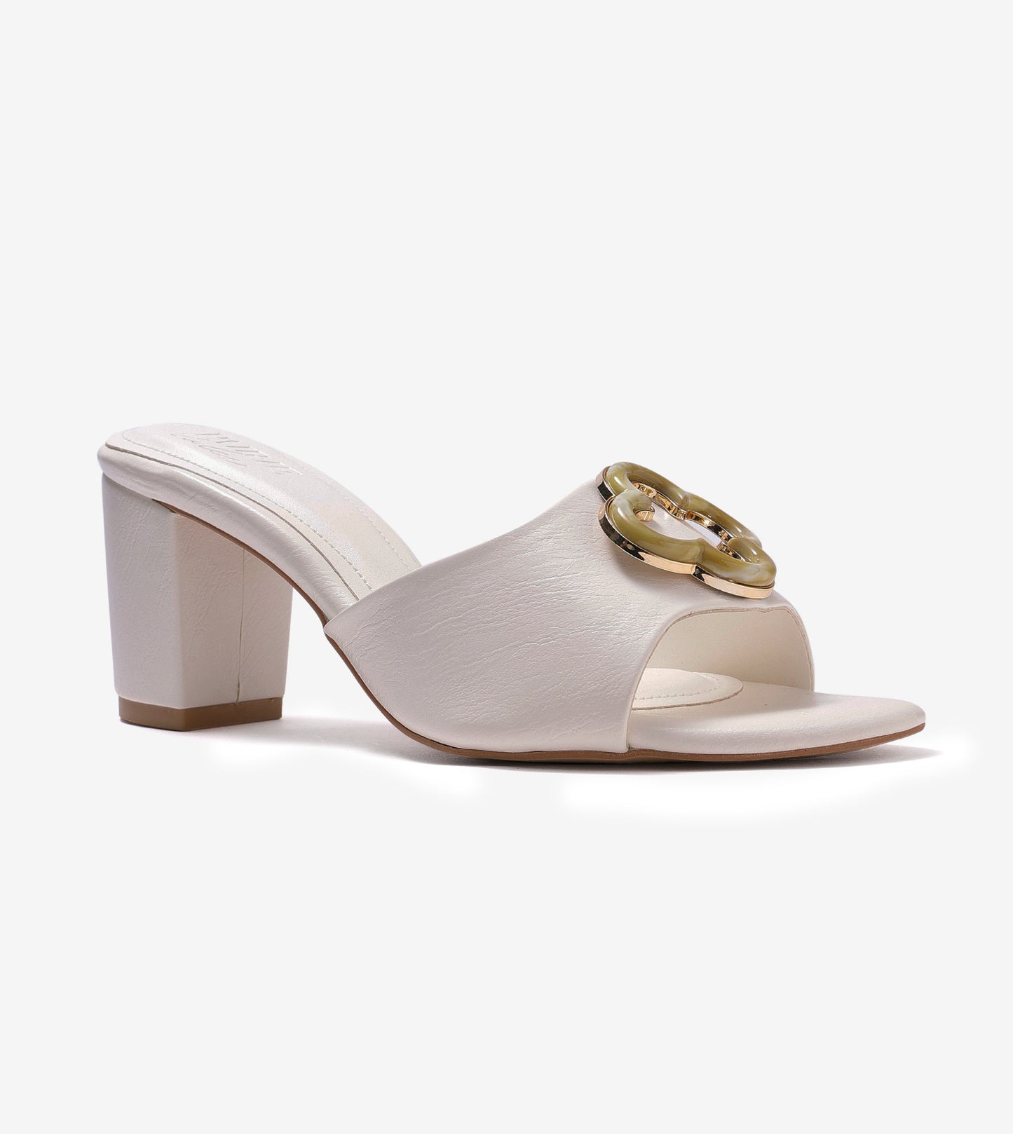 Floral Adornment Block Heeled Sandals - White