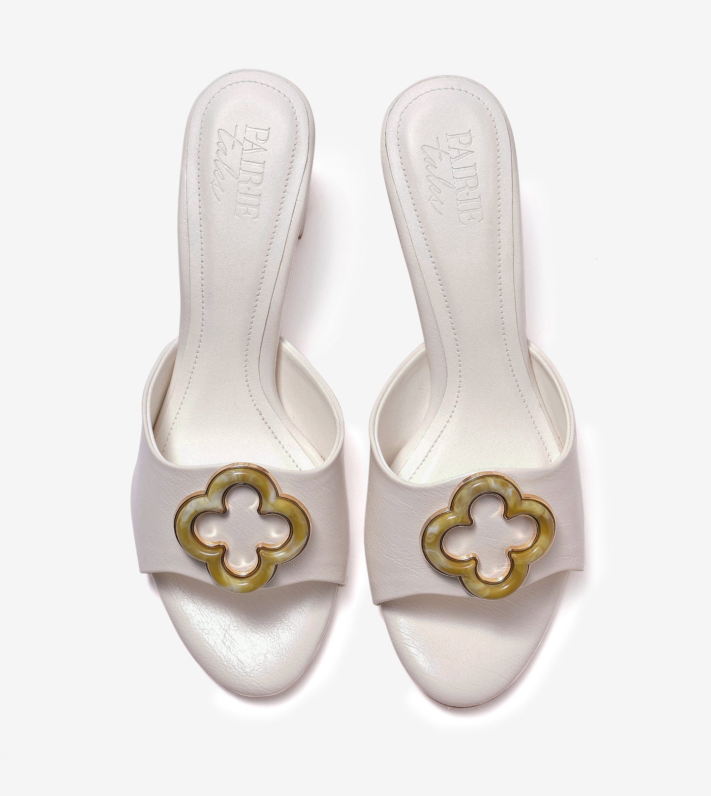 Floral Adornment Block Heeled Sandals - White