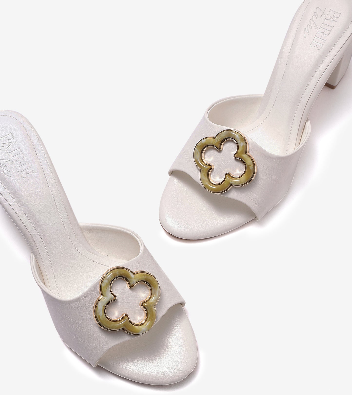 Floral Adornment Block Heeled Sandals - White