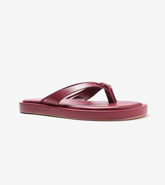 V-Strap Slide Flat Sandals - Maroon