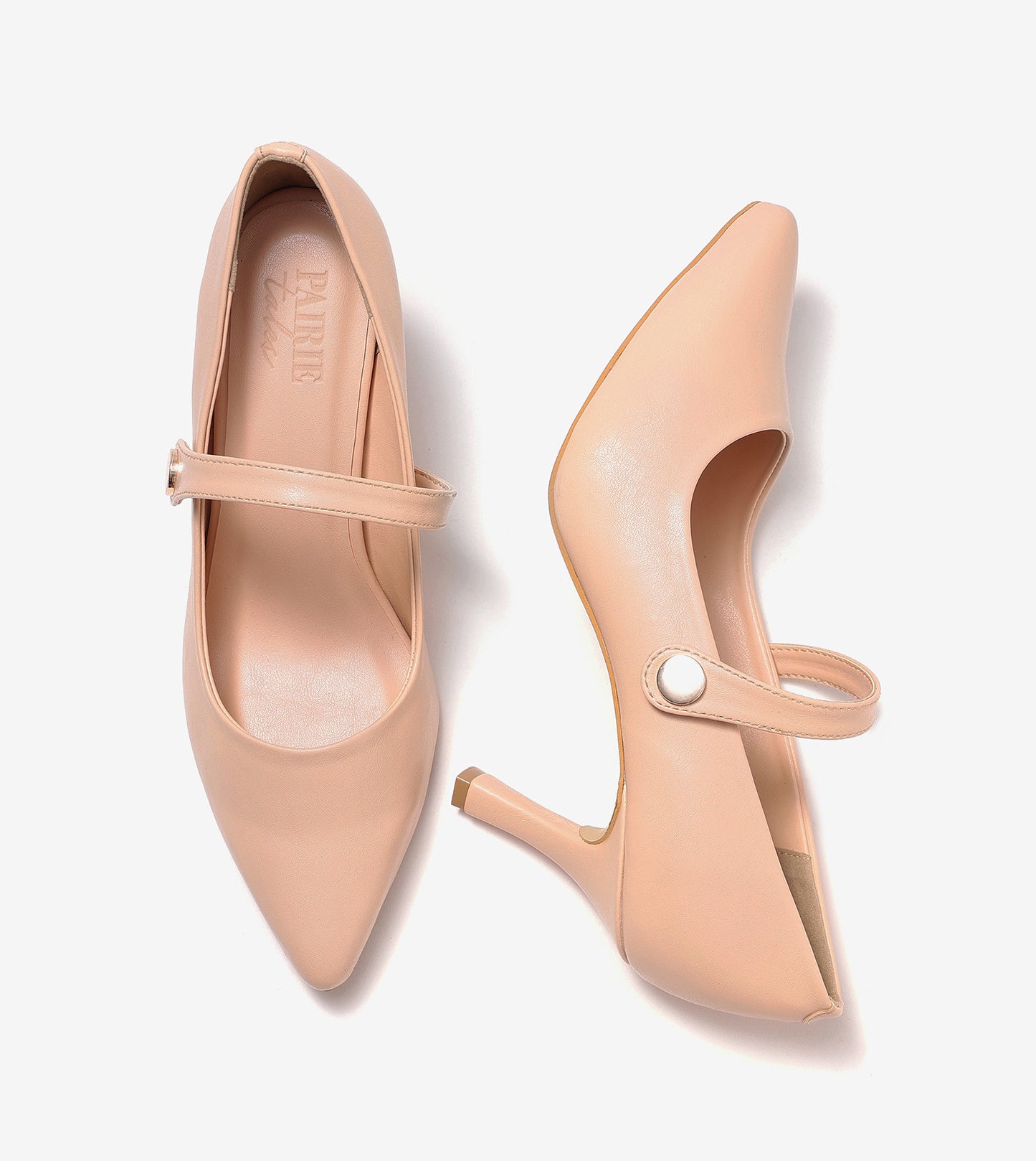 Pointed Toe Mary Jane Pumps - Peach