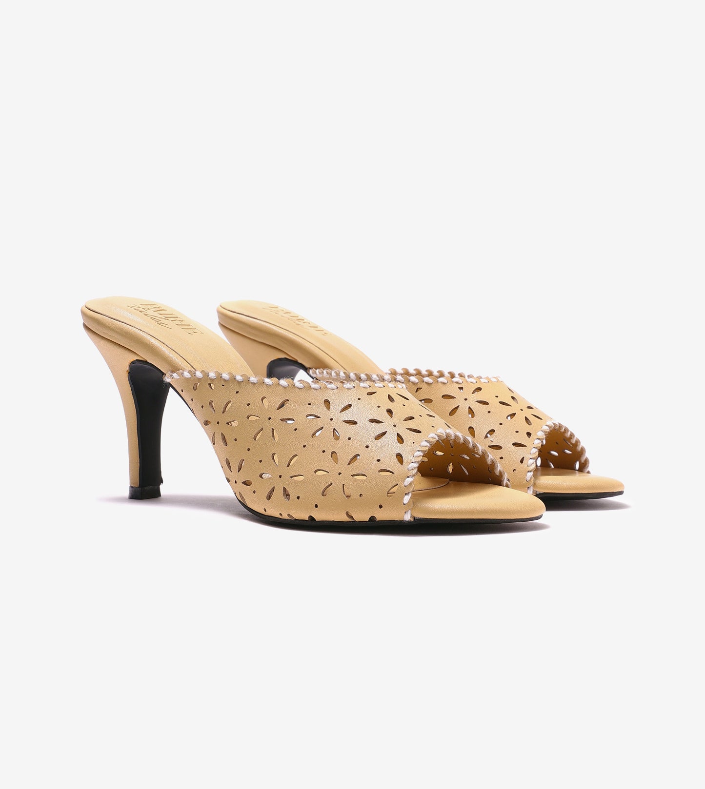 Laser Cutwork Stiletto Mules - Yellow