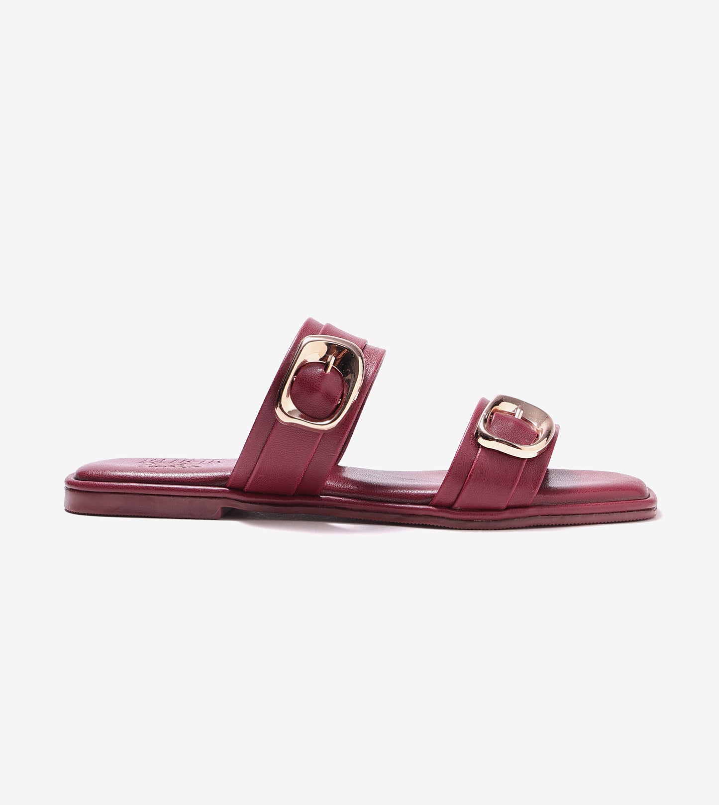 Double Strap Buckled Flat Sandals - Maroon