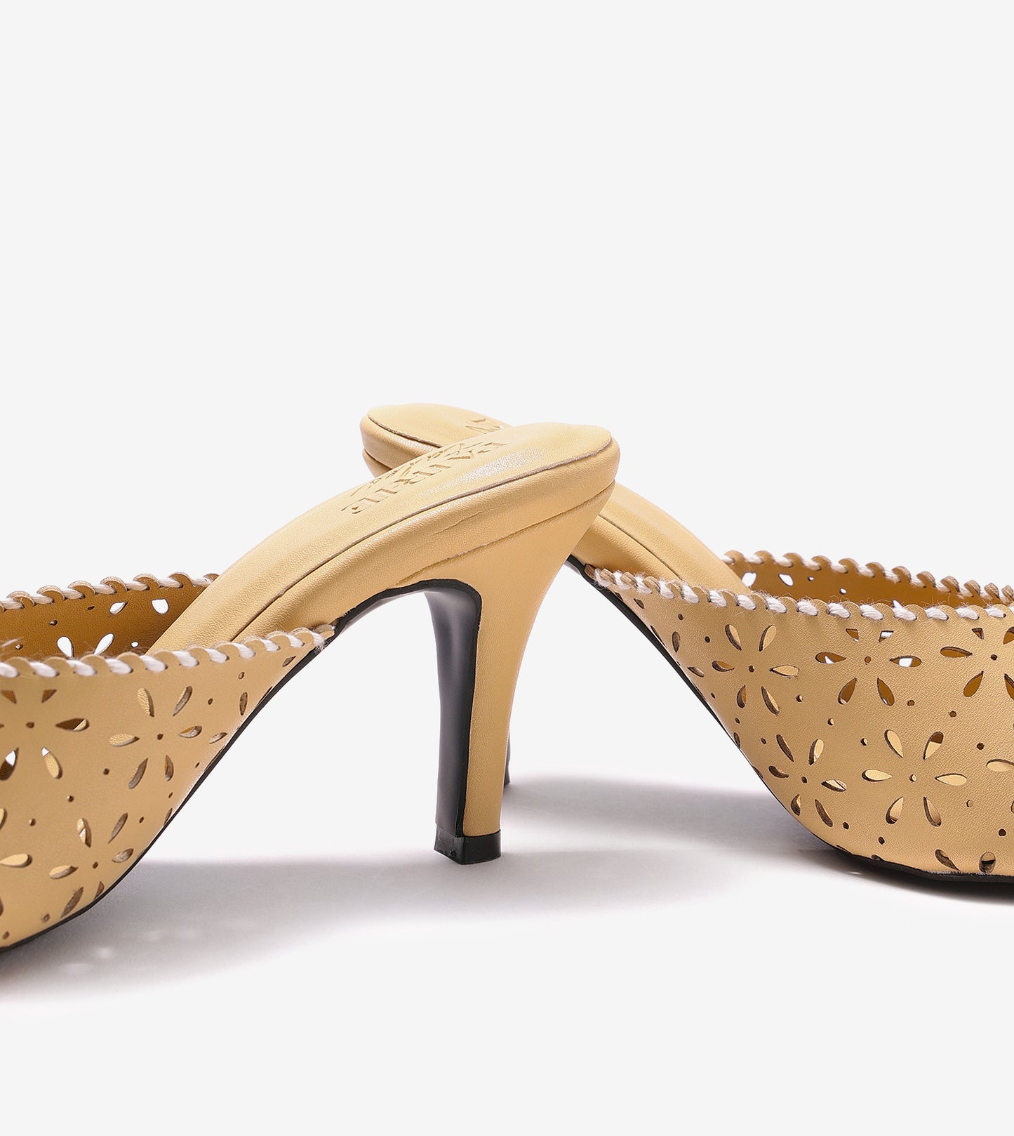 Laser Cutwork Stiletto Mules - Yellow