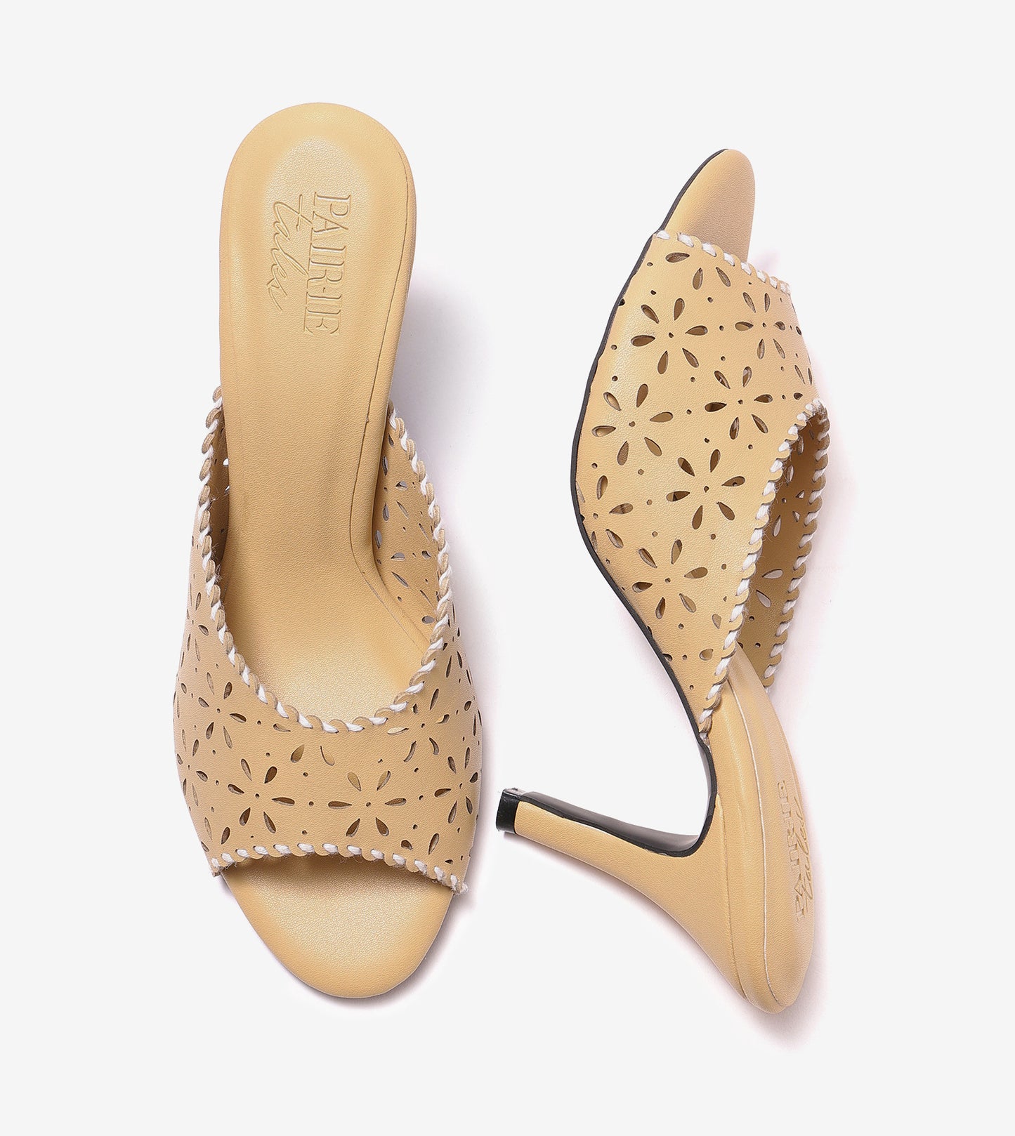 Laser Cutwork Stiletto Mules - Yellow