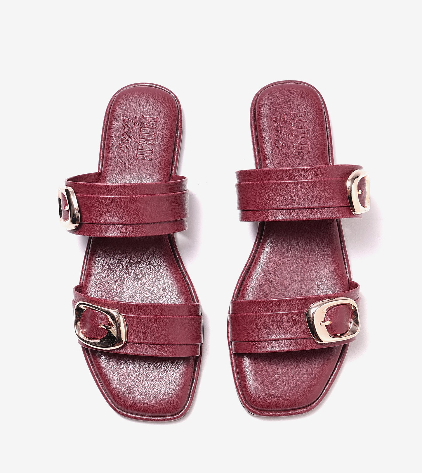 Double Strap Buckled Flat Sandals - Maroon