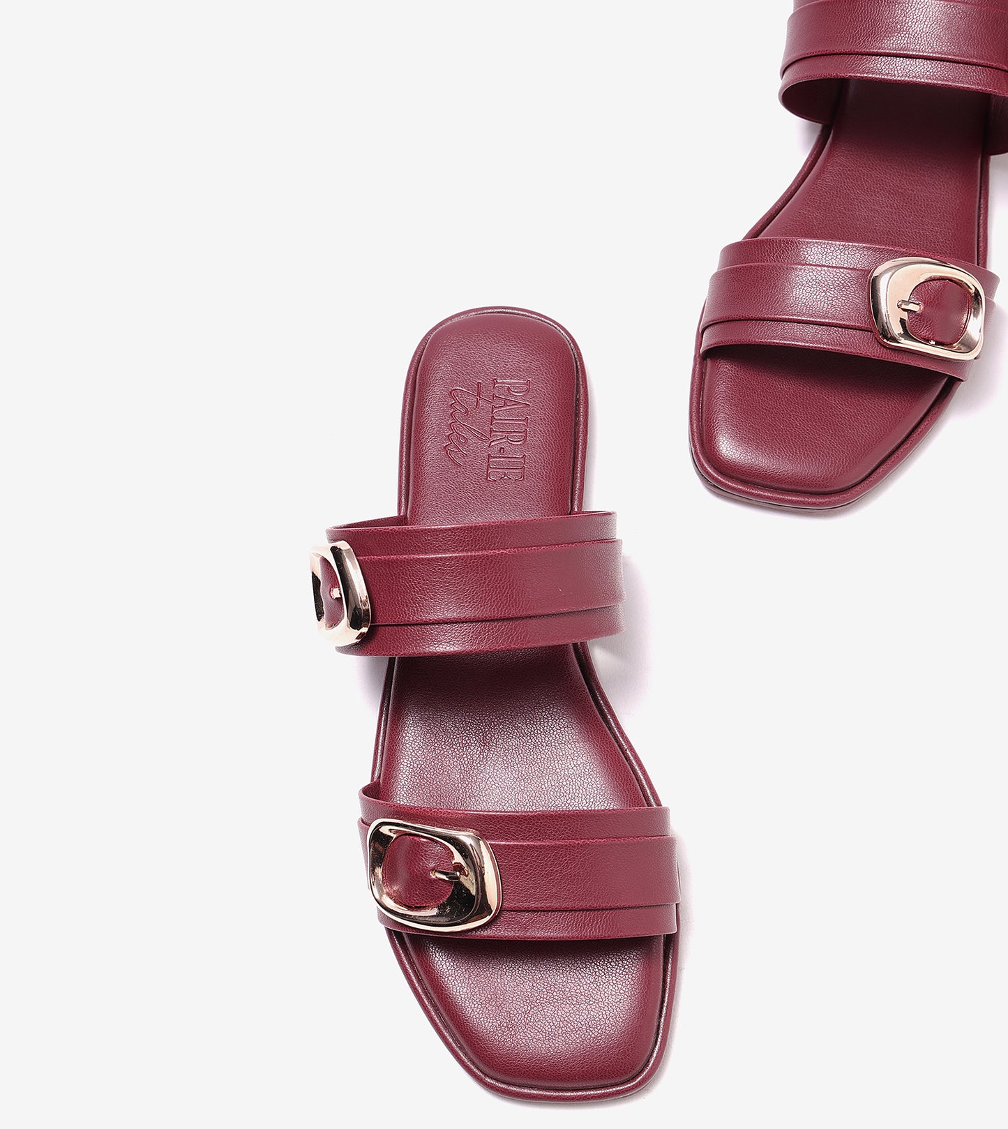 Double Strap Buckled Flat Sandals - Maroon