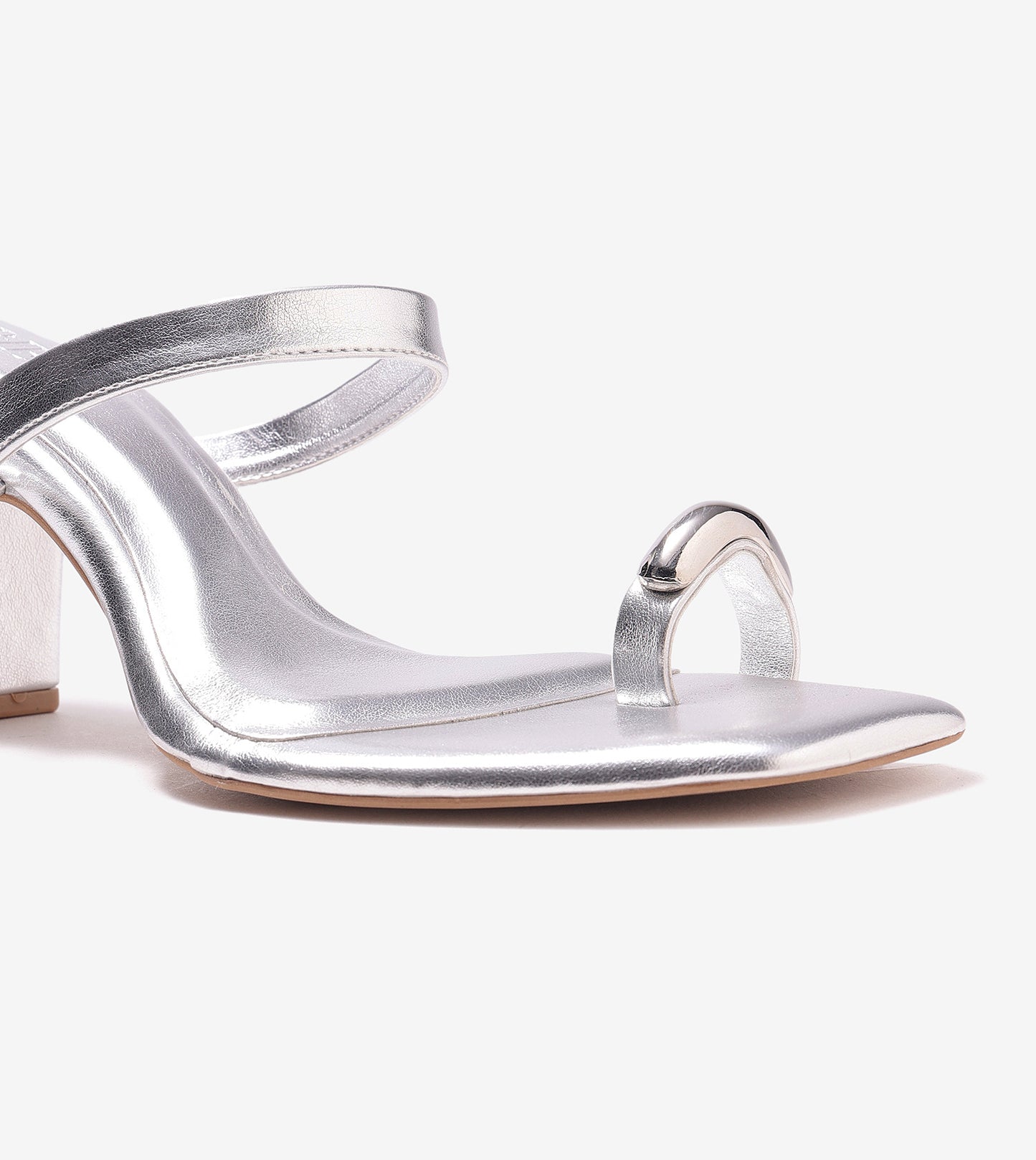 Metallic Accent Toe-Ring Heeled Mules - Silver