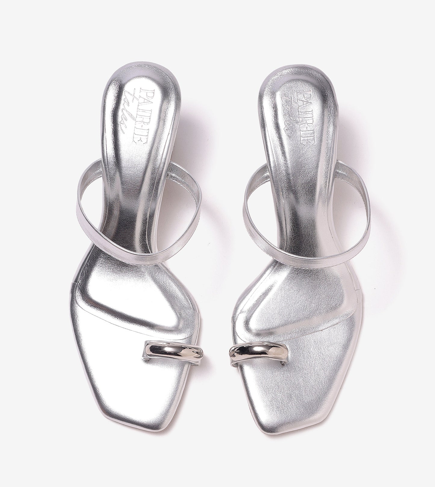 Metallic Accent Toe-Ring Heeled Mules - Silver