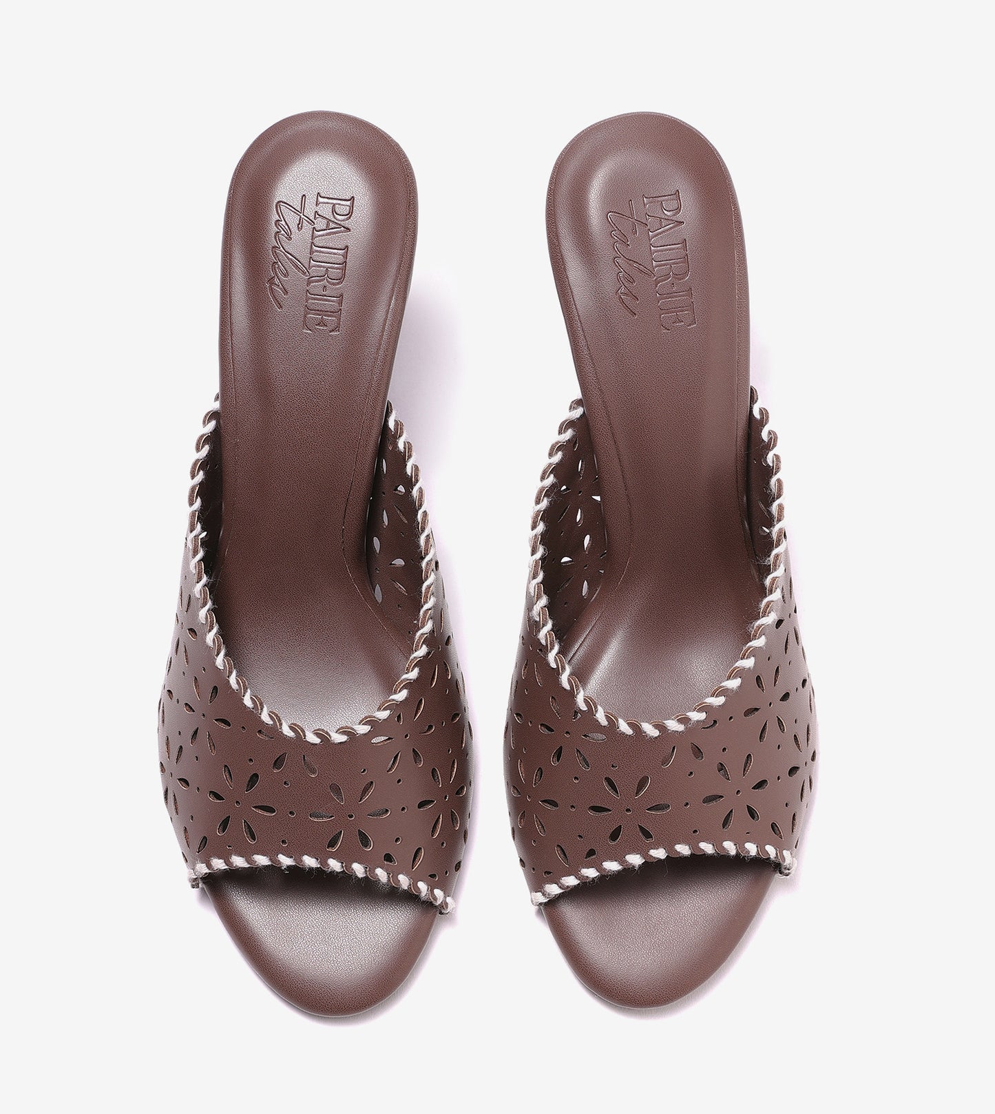 Laser Cutwork Stiletto Mules - Brown