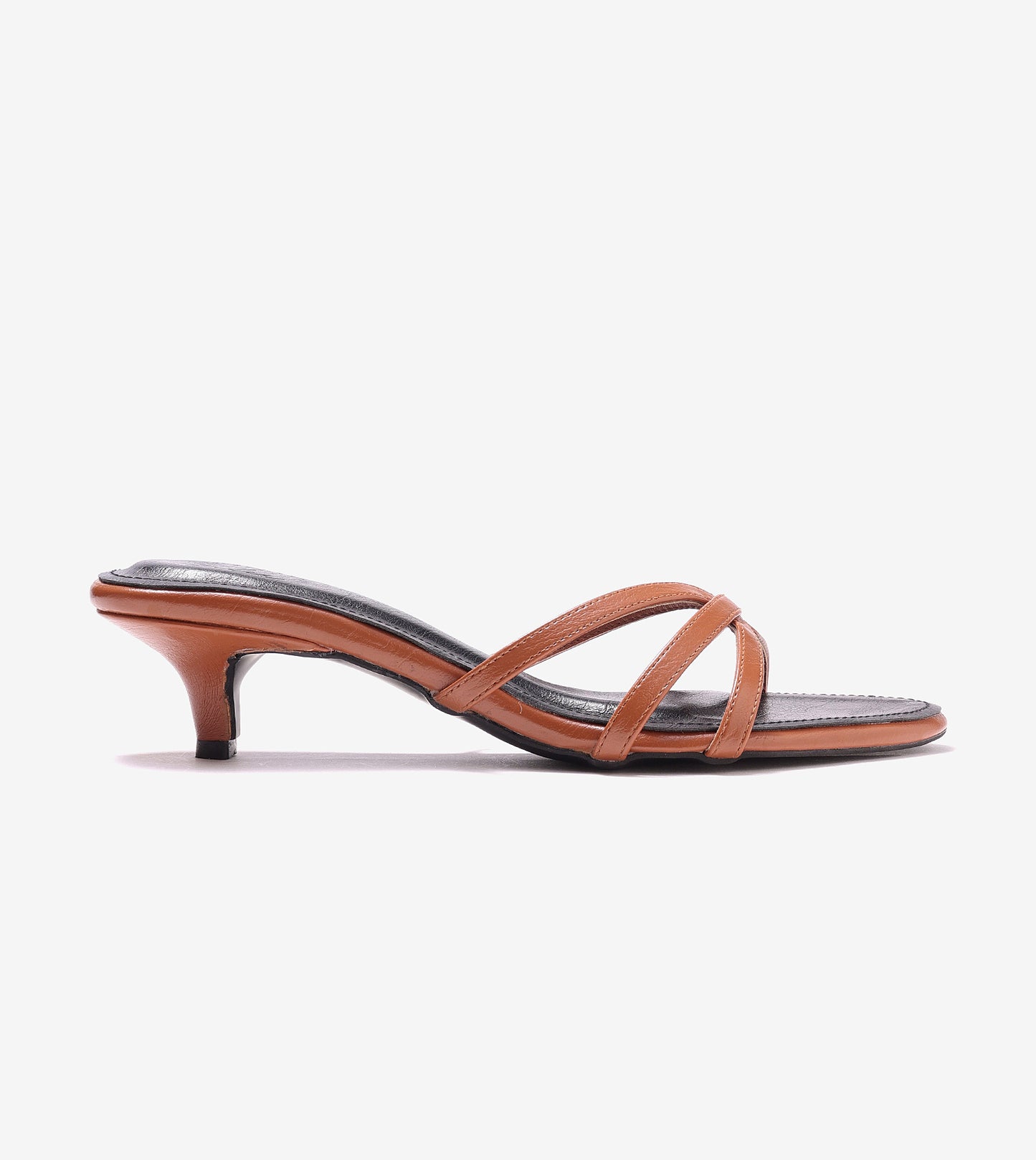 Cross Strap Kitten Mules - Black