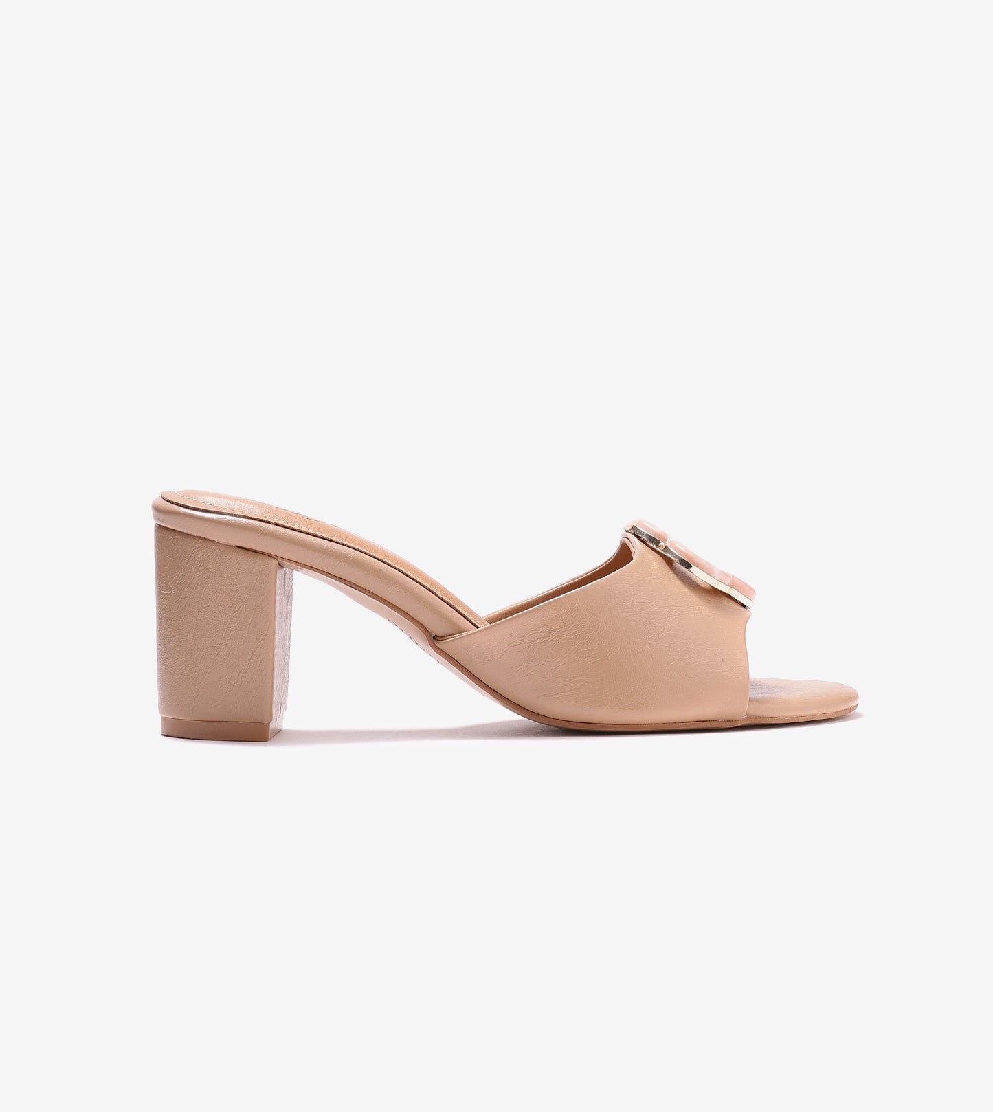 Floral Adornment Block Heeled Sandals - Beige