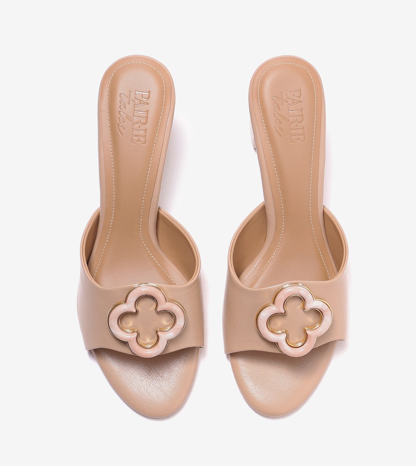 Floral Adornment Block Heeled Sandals - Beige