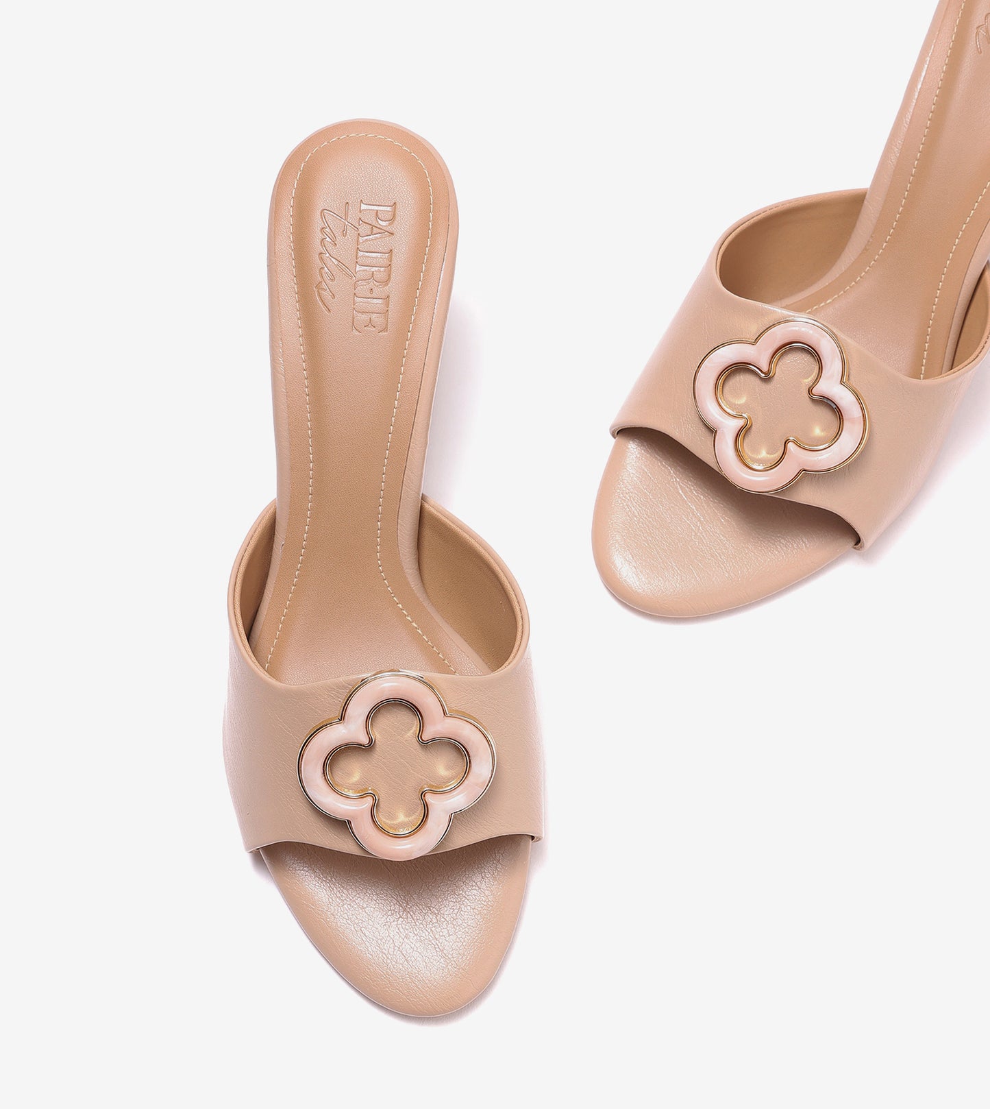 Floral Adornment Block Heeled Sandals - Beige