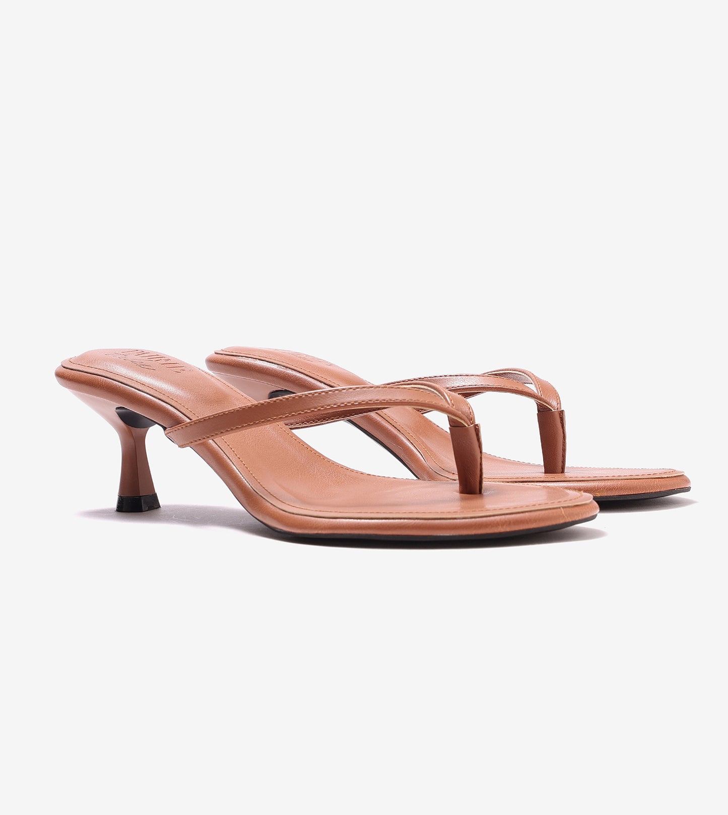 V-Strap Kitten Heeled Sandals - Tan