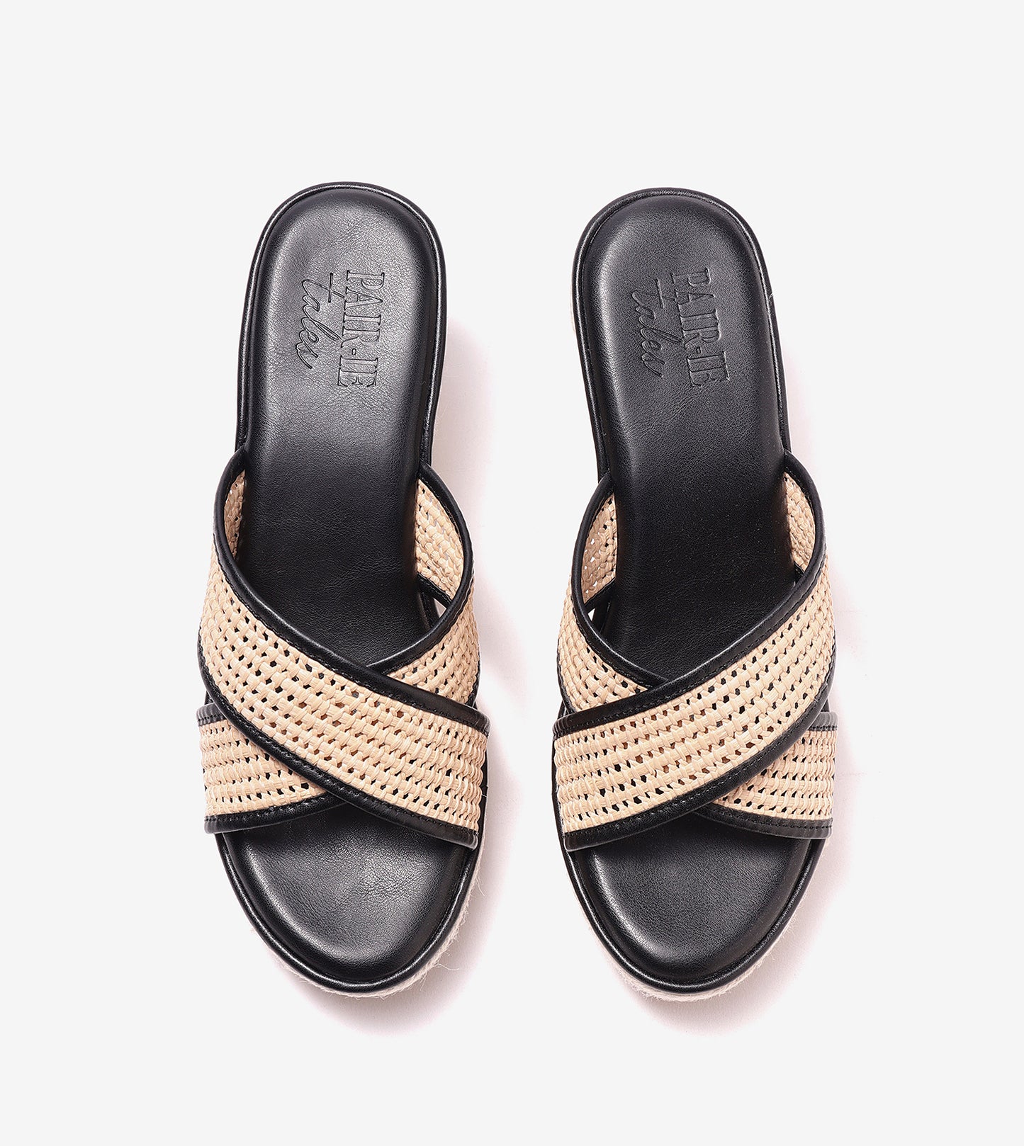 Woven Cross Strap Espadrille Wedges - Black