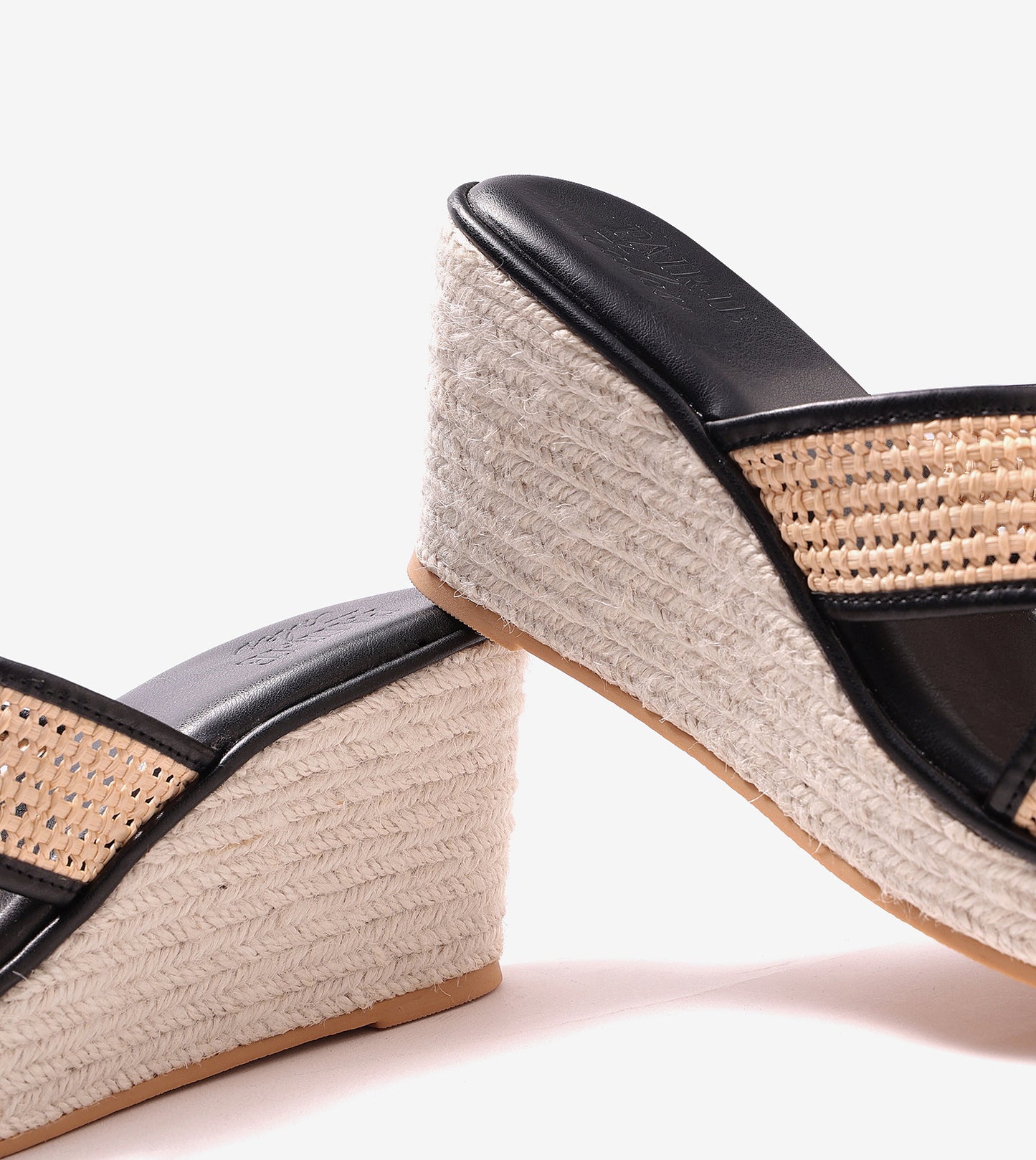 Woven Cross Strap Espadrille Wedges - Black