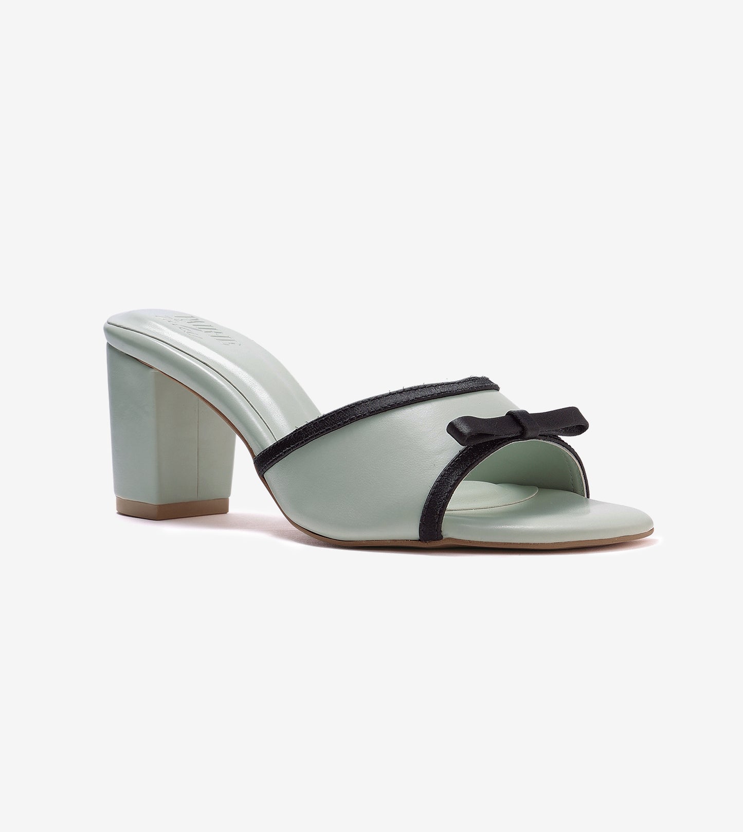 Two Tone Bow Heeled Mules - Green
