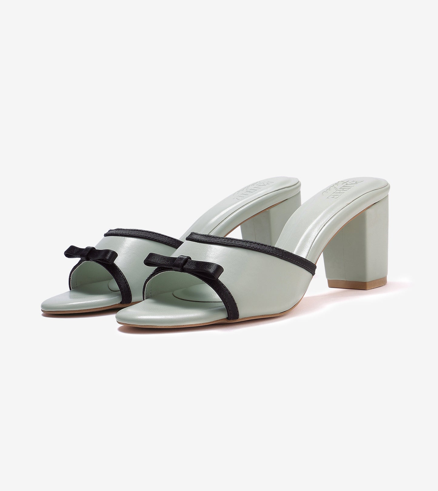 Two Tone Bow Heeled Mules - Green