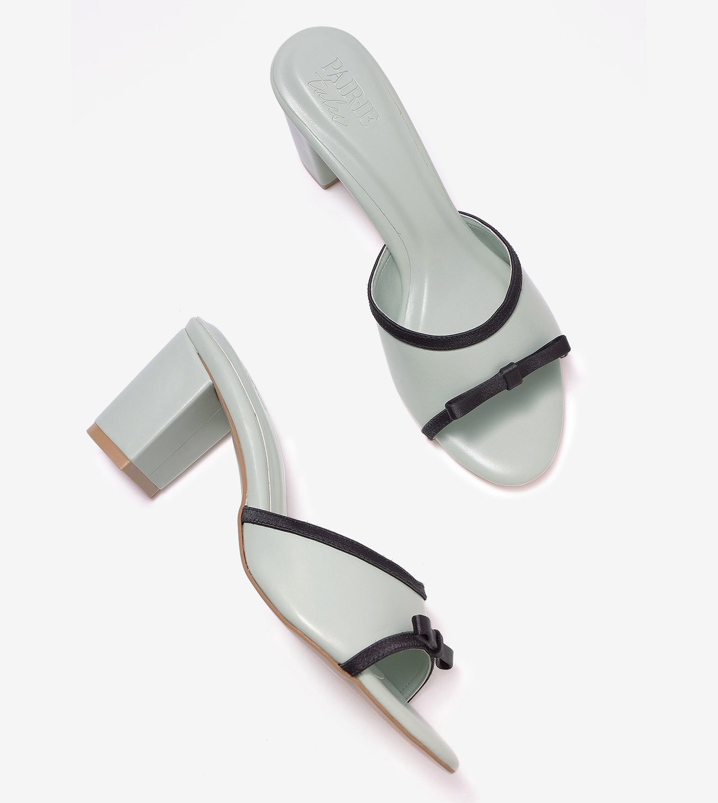 Two Tone Bow Heeled Mules - Green