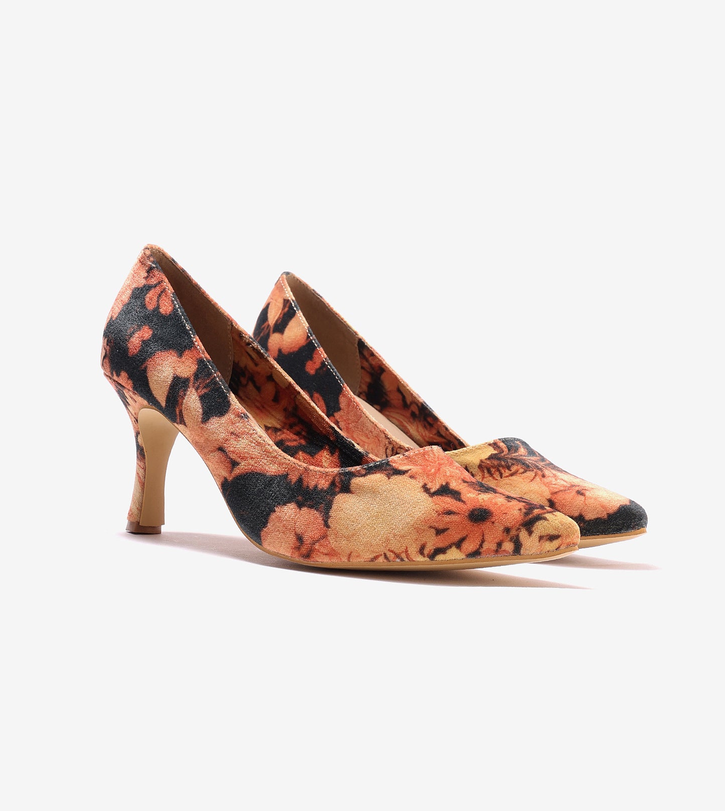 Floral Printed Pumps - Orange