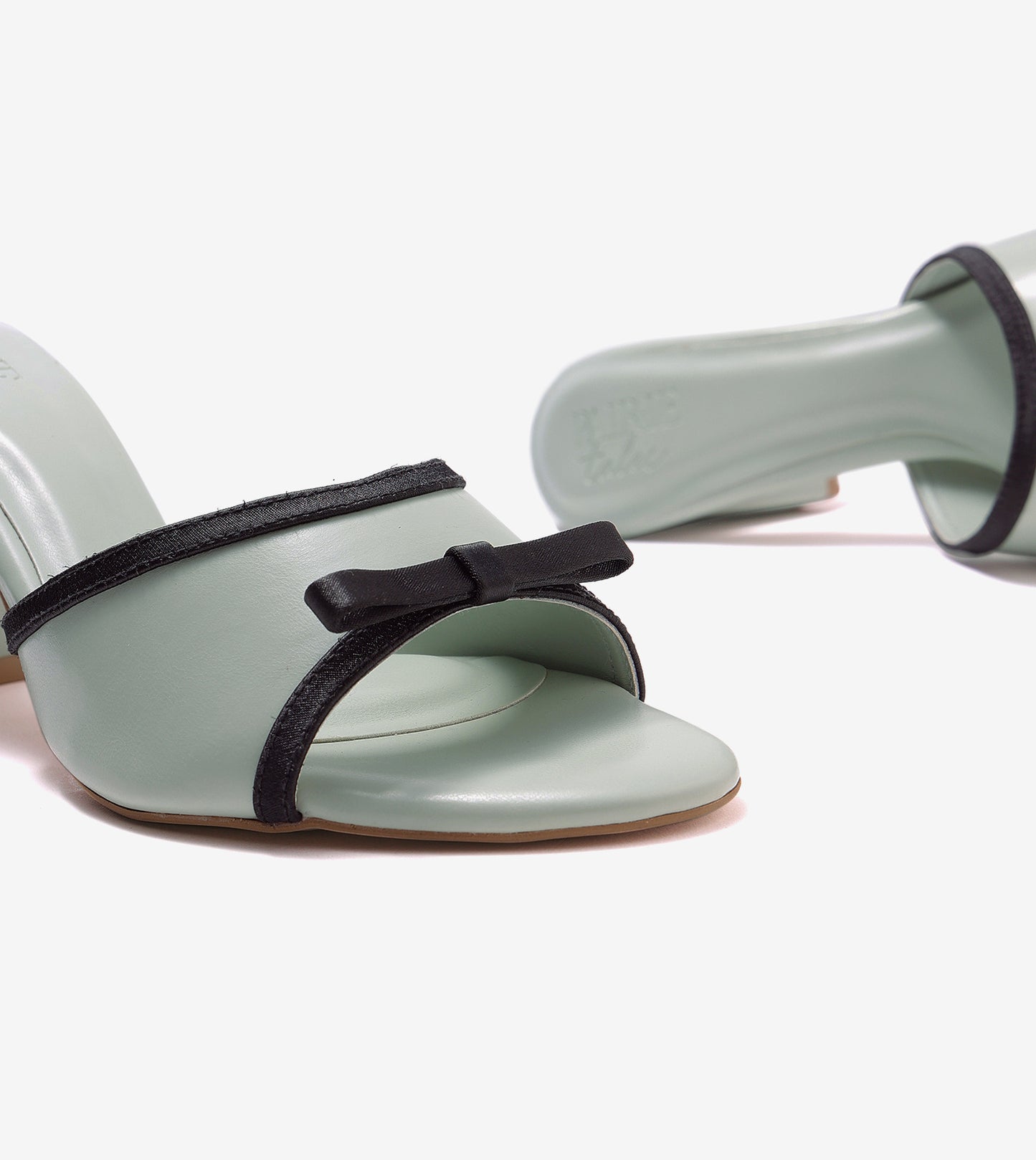 Two Tone Bow Heeled Mules - Green