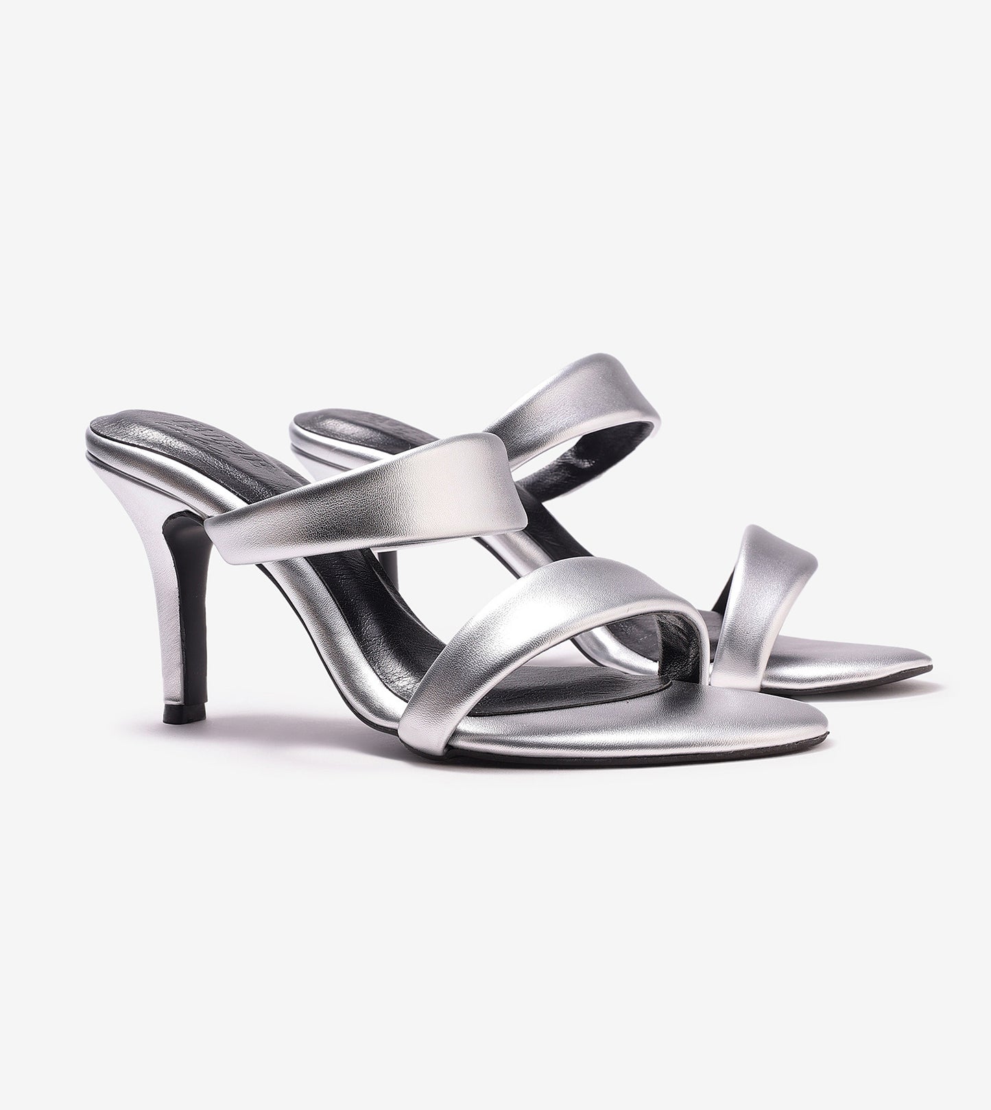 Two Strap Stiletto-Heel Sandals - Silver