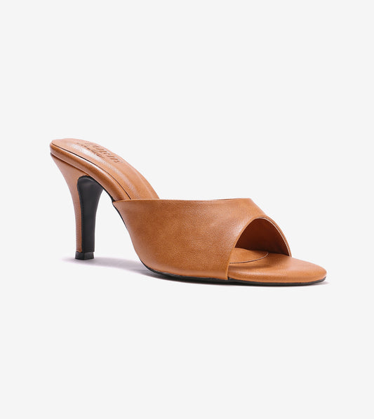 Almond Toe Stiletto Mules - Tan