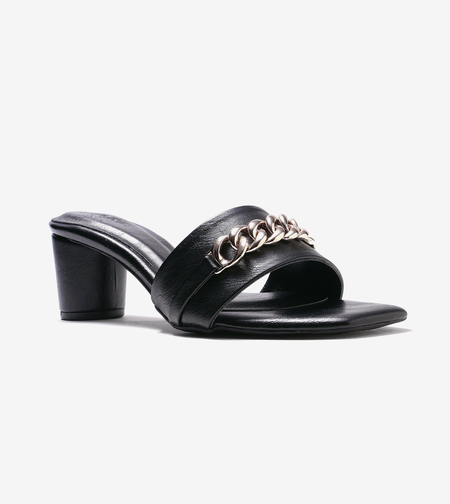 Chain Link Heeled Mules - Black