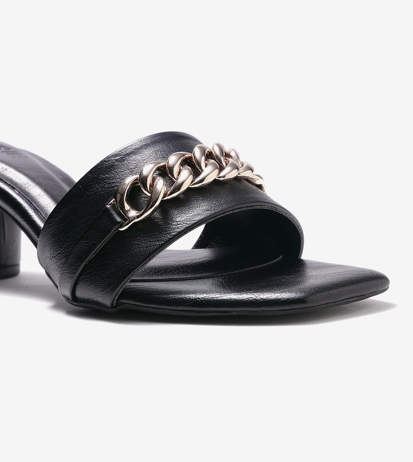 Chain Link Heeled Mules - Black