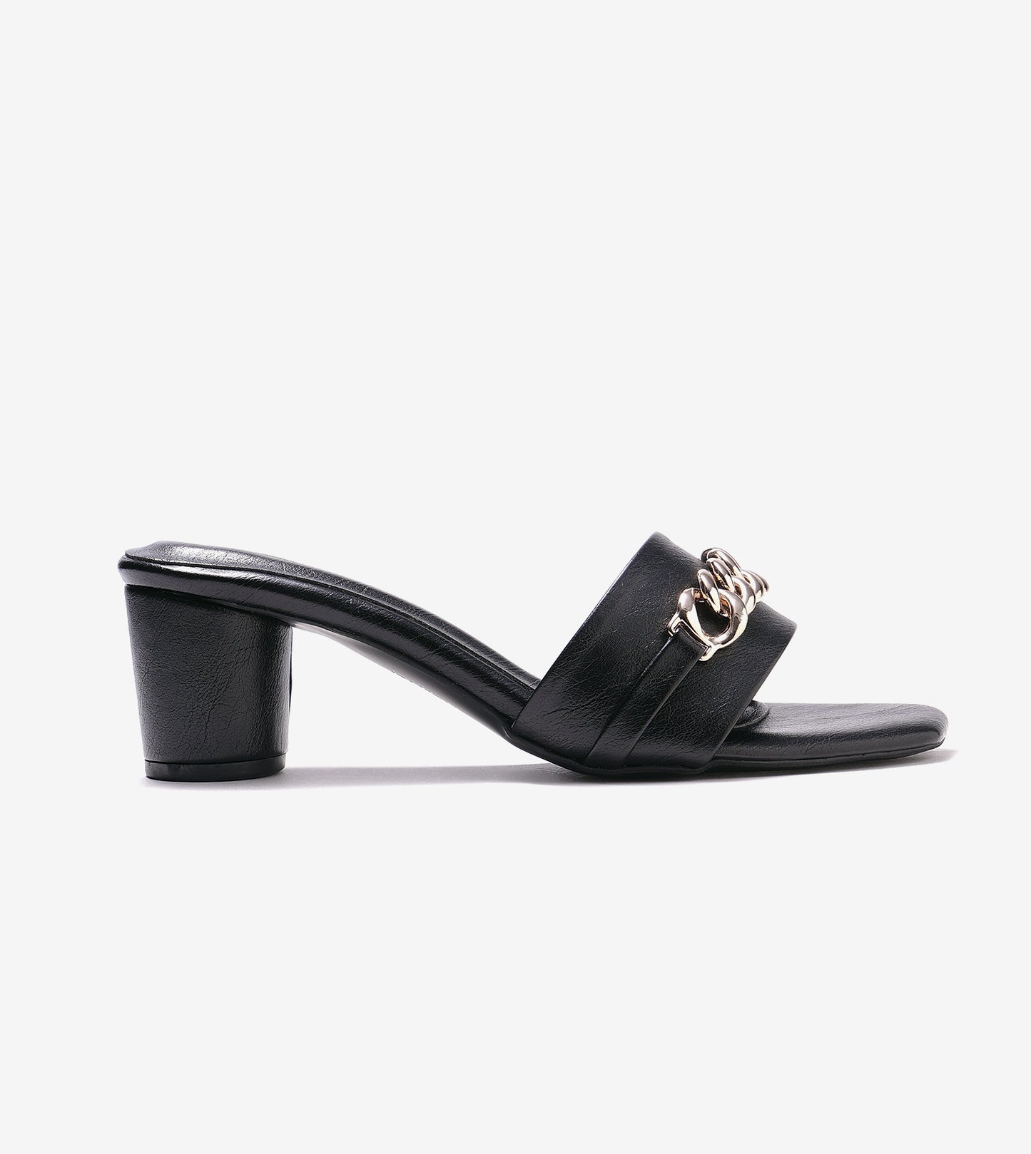 Chain Link Heeled Mules - Black