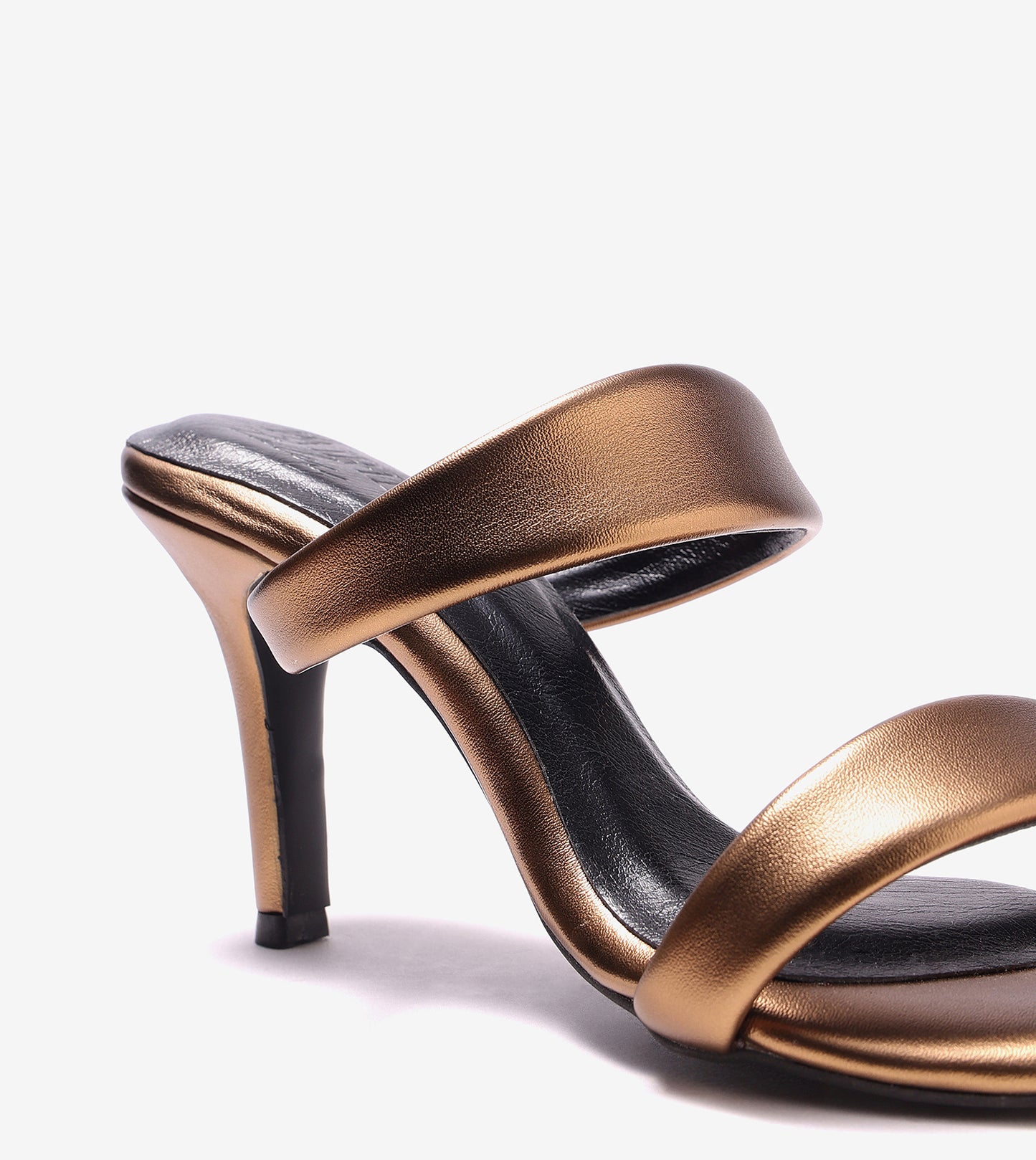 Two Strap Stiletto-Heel Sandals - Antique Gold