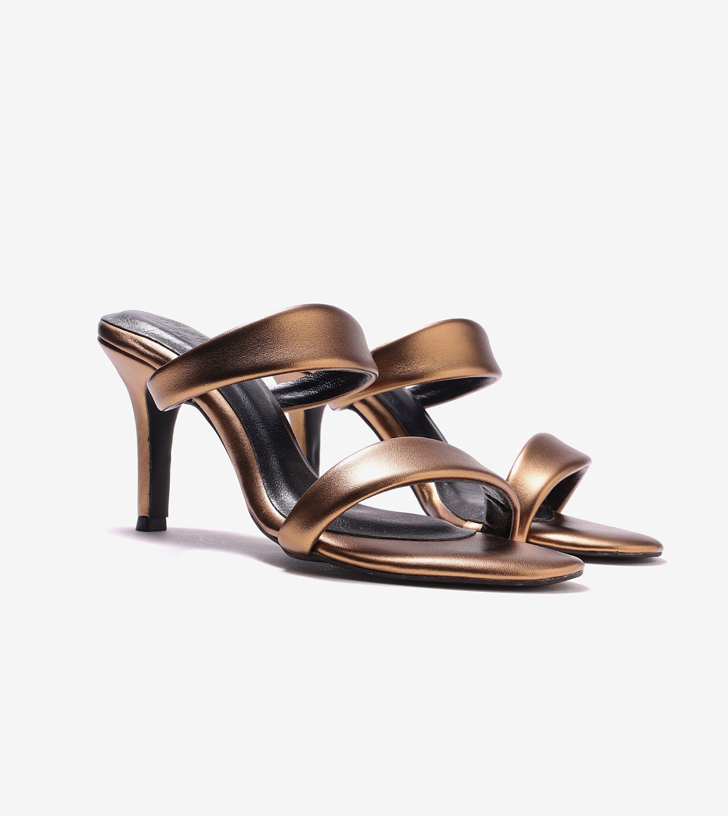 Two Strap Stiletto-Heel Sandals - Antique Gold