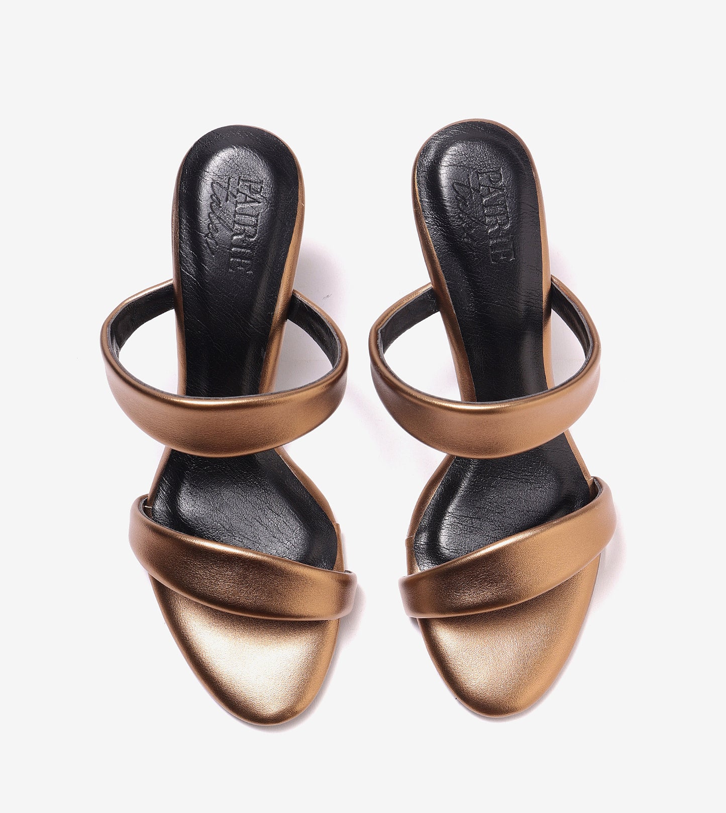 Two Strap Stiletto-Heel Sandals - Antique Gold