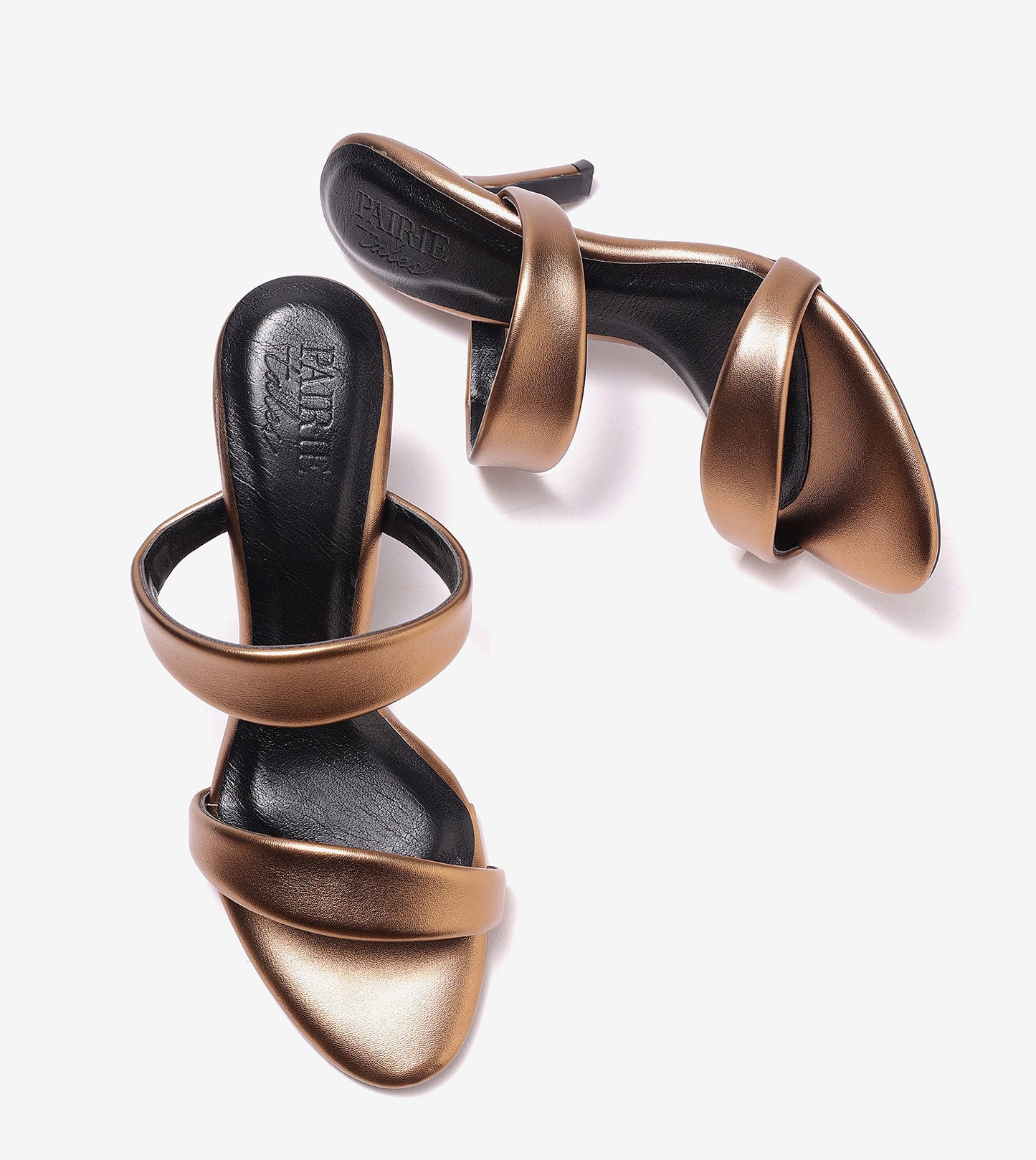 Two Strap Stiletto-Heel Sandals - Antique Gold