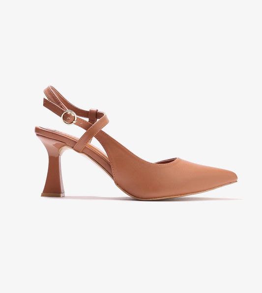 Slingback Pointed Toe Pumps - Tan