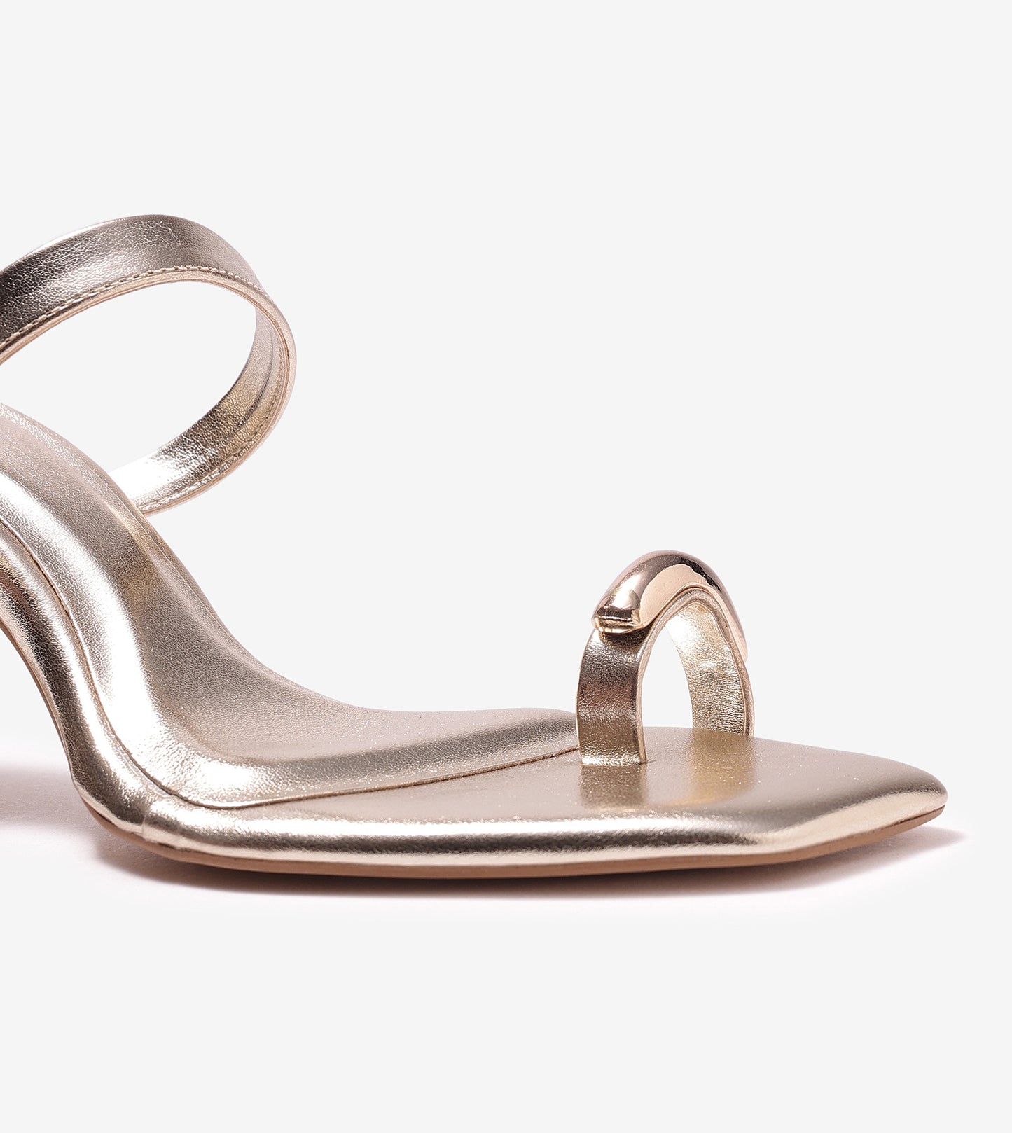 Metallic Accent Toe-Ring Heeled Mules - Gold